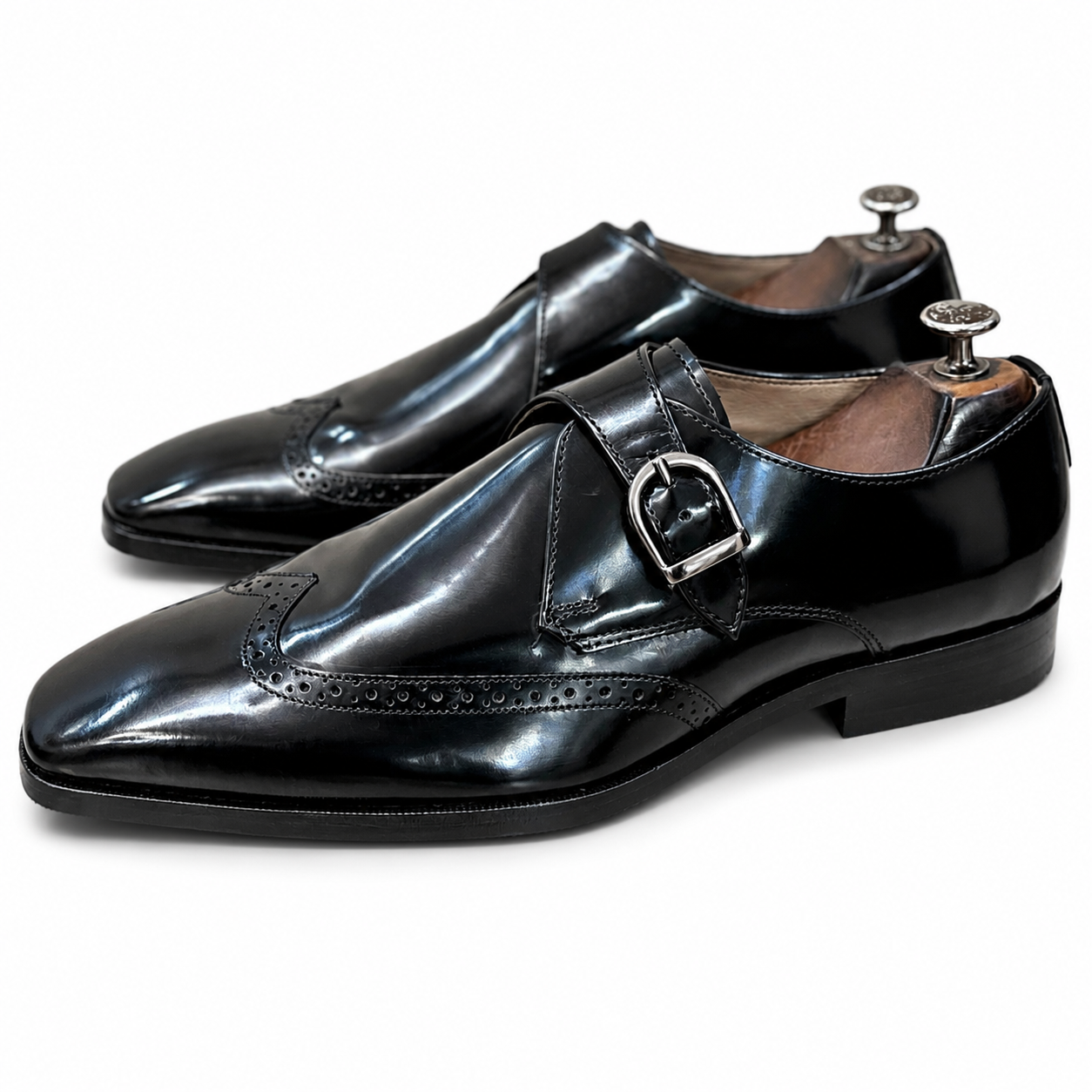 Black Patent Leather Monk Strap Shoes – Luxury Single Buckle Formal Dress Shoes