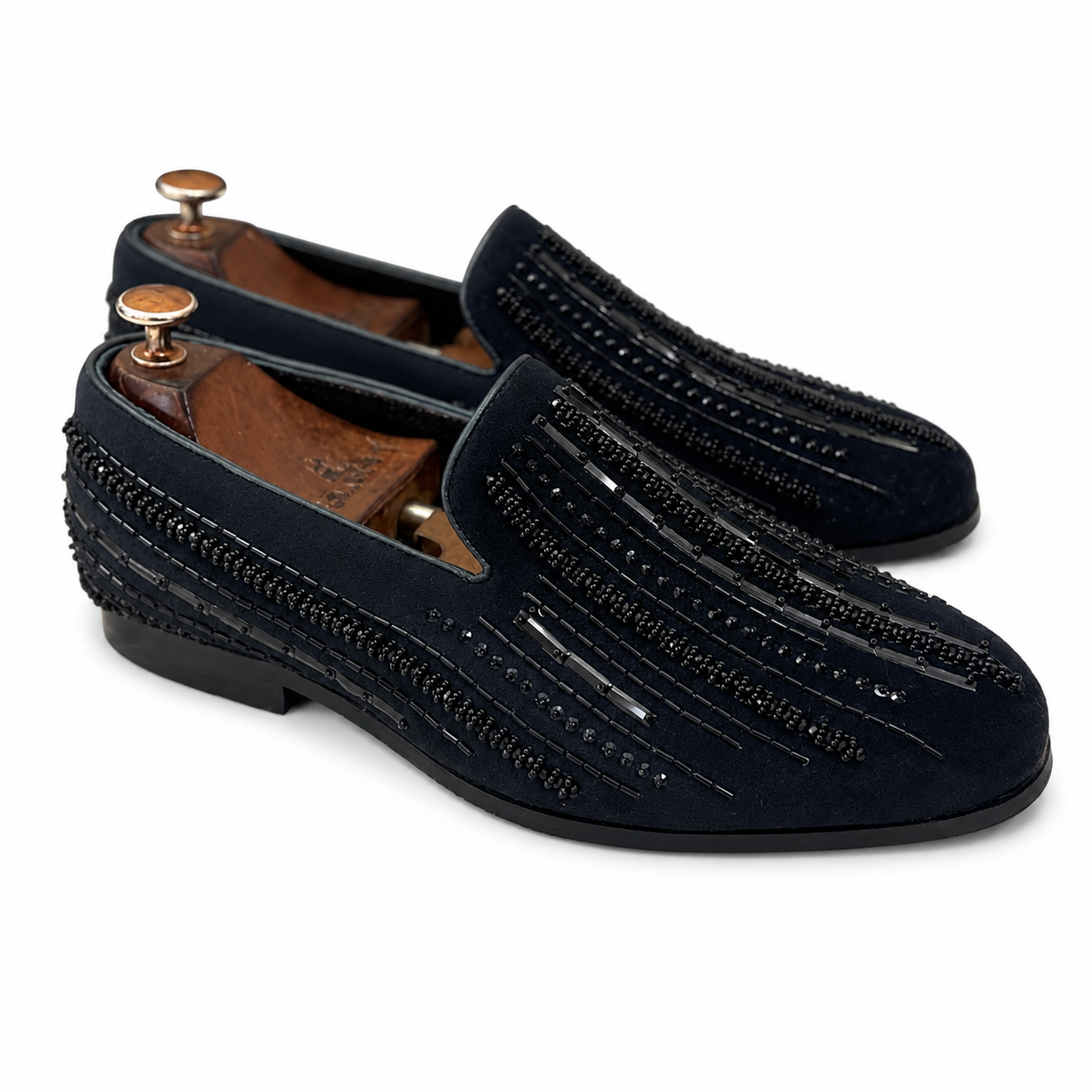 Barone Noir Black Embroidered Velvet Loafers