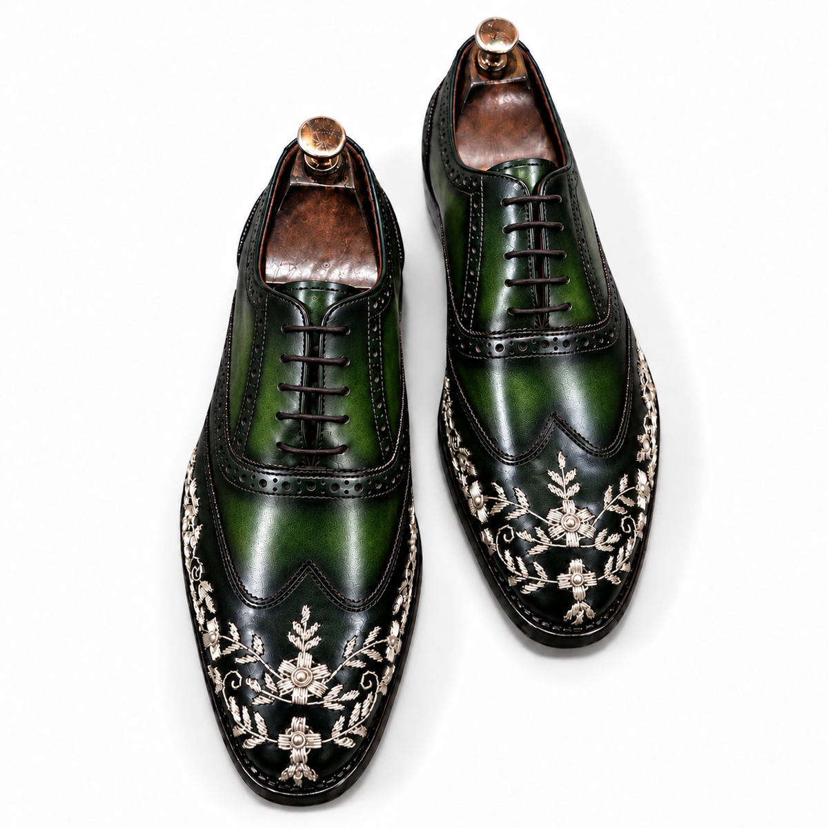 Emerald Sovereign – Green Embroidered Wingtip Oxford