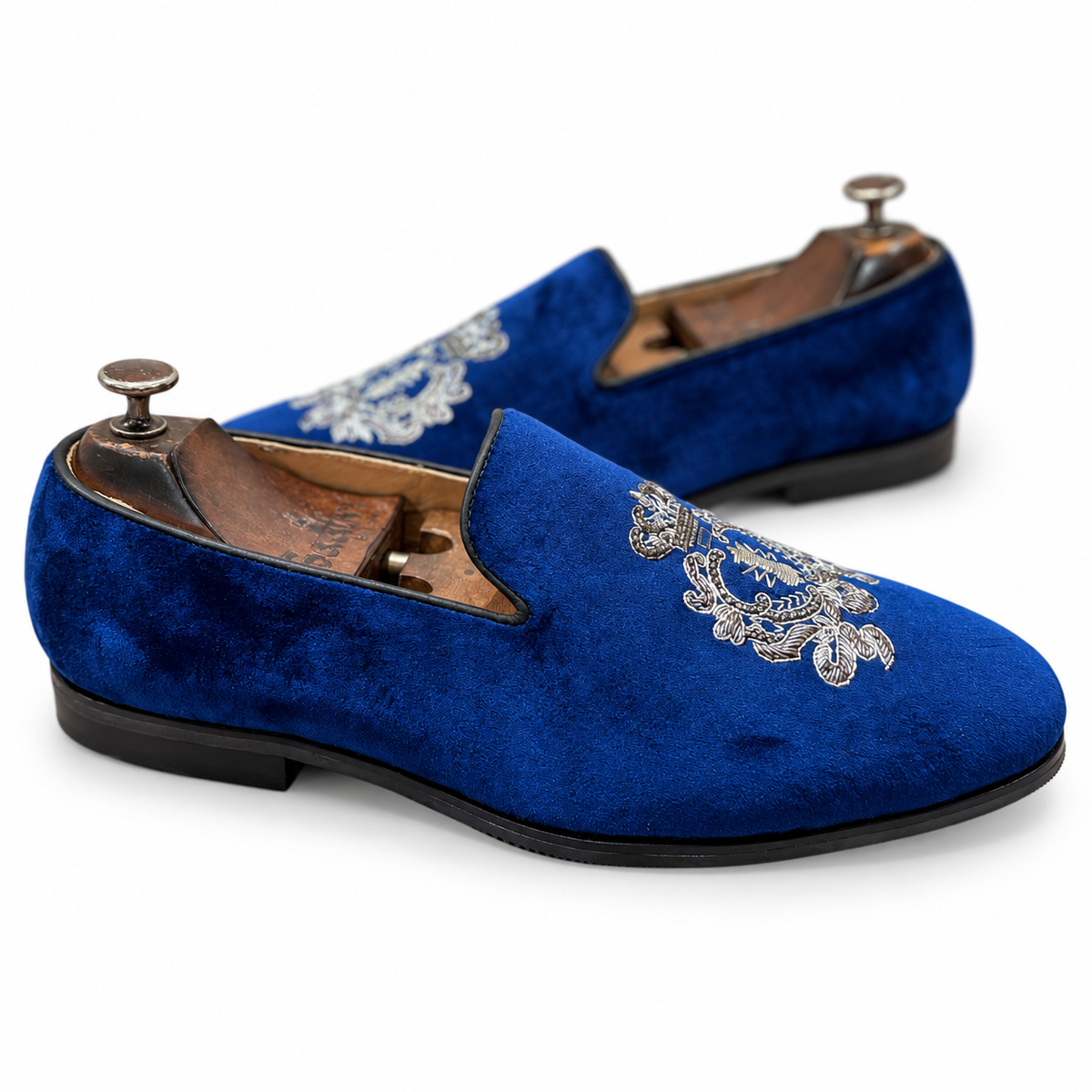 Blue Velvet Embroidery Slipons