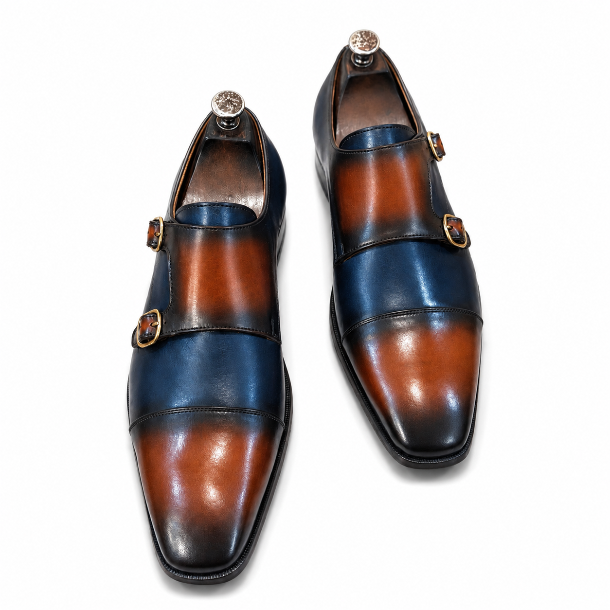 The Belgravia Admiral – Navy & Cognac Double Monk Strap Shoes
