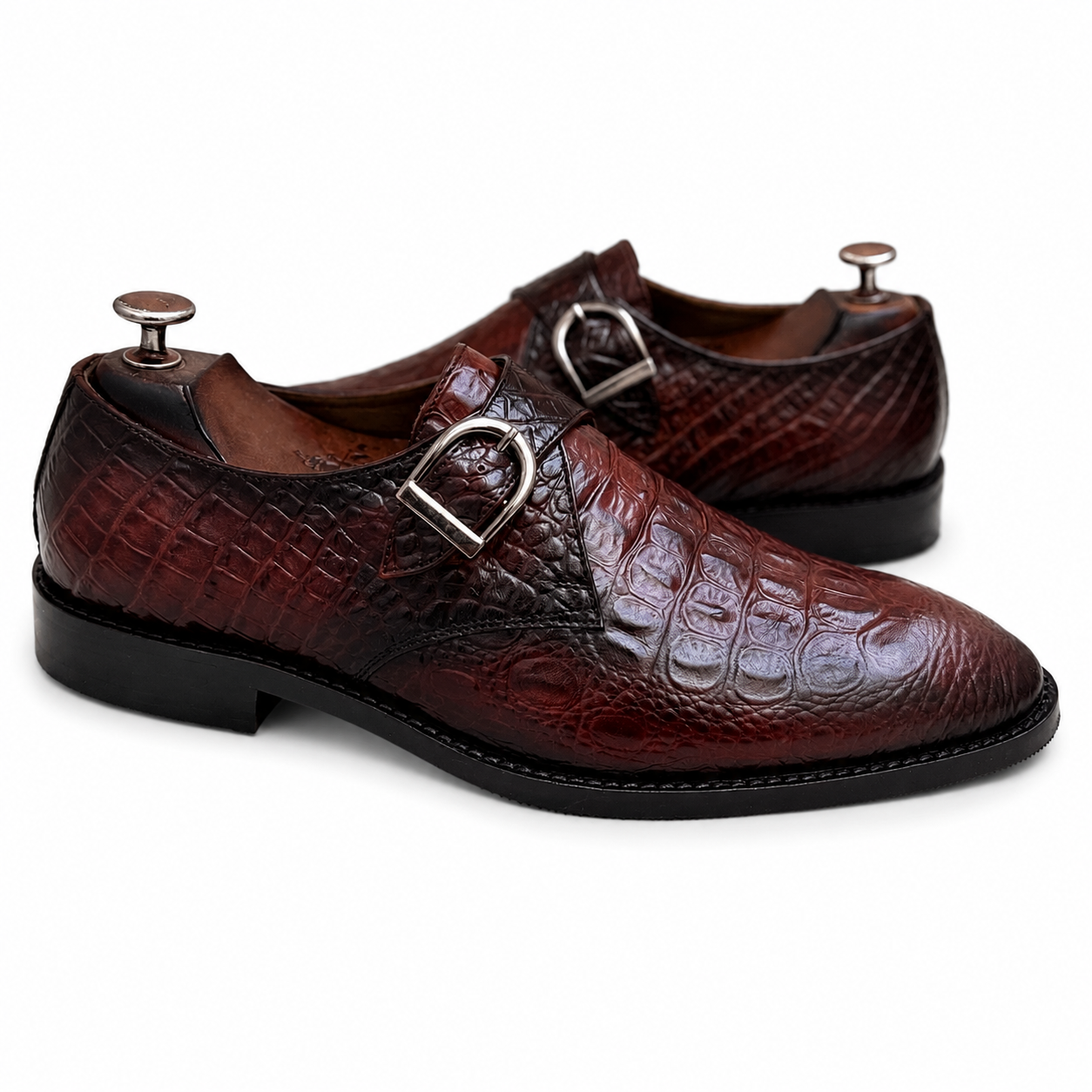Bordeaux Monarch Croc Monk Straps