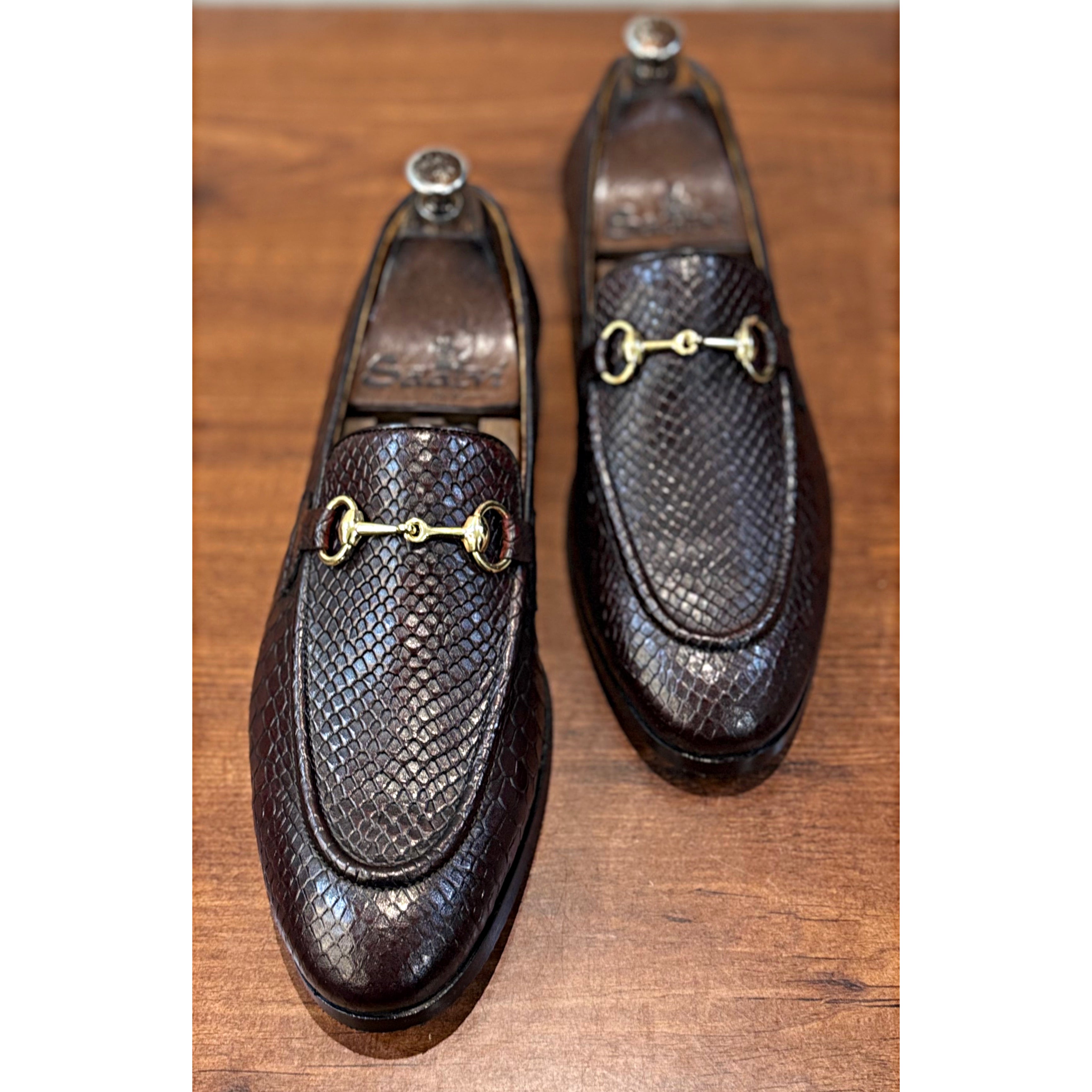 Python Embossed Horsebit Loafers Brown