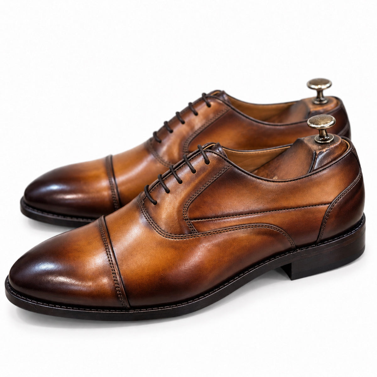 Cognac Brown Cap-Toe Oxford