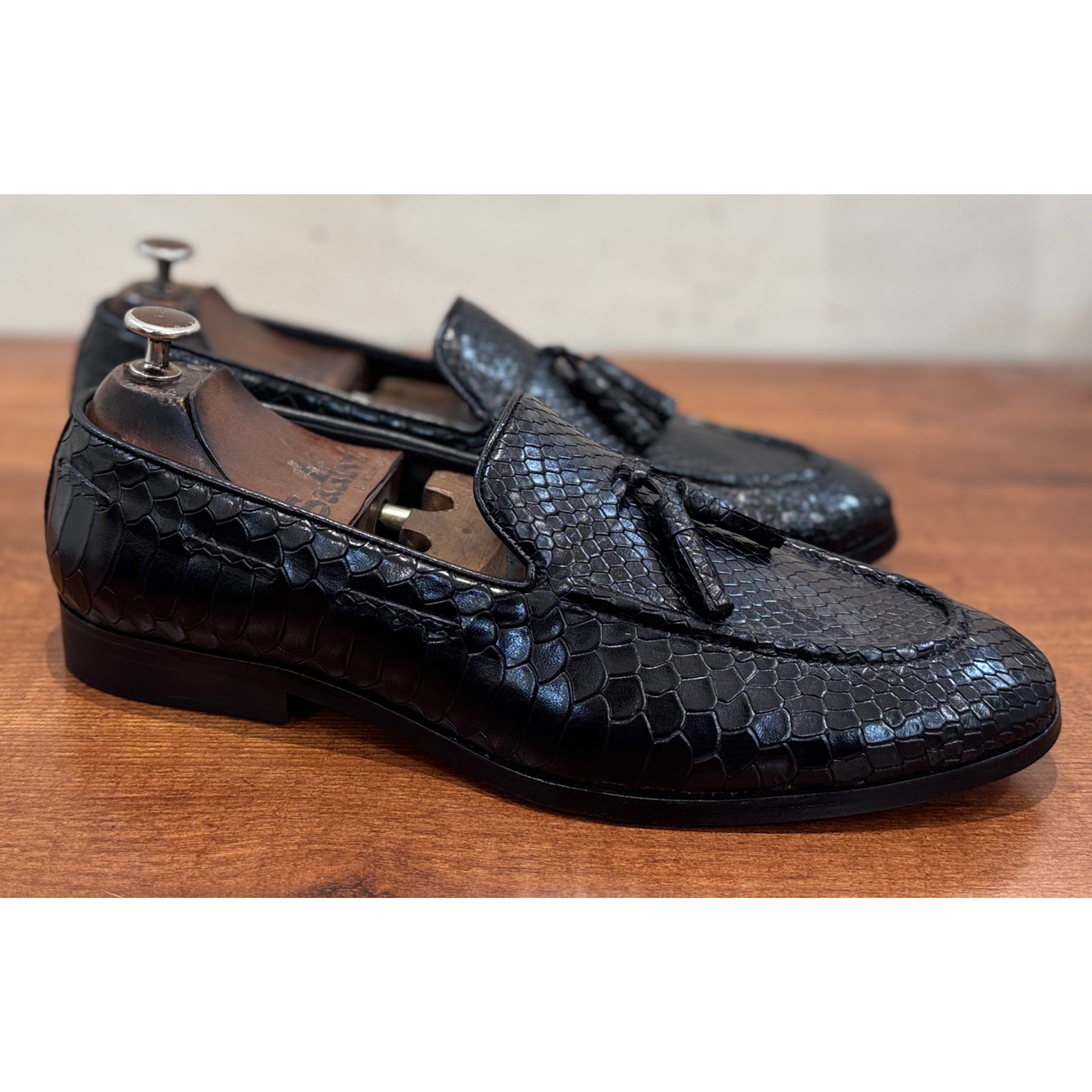 Python Embossed Loafers With Tassles