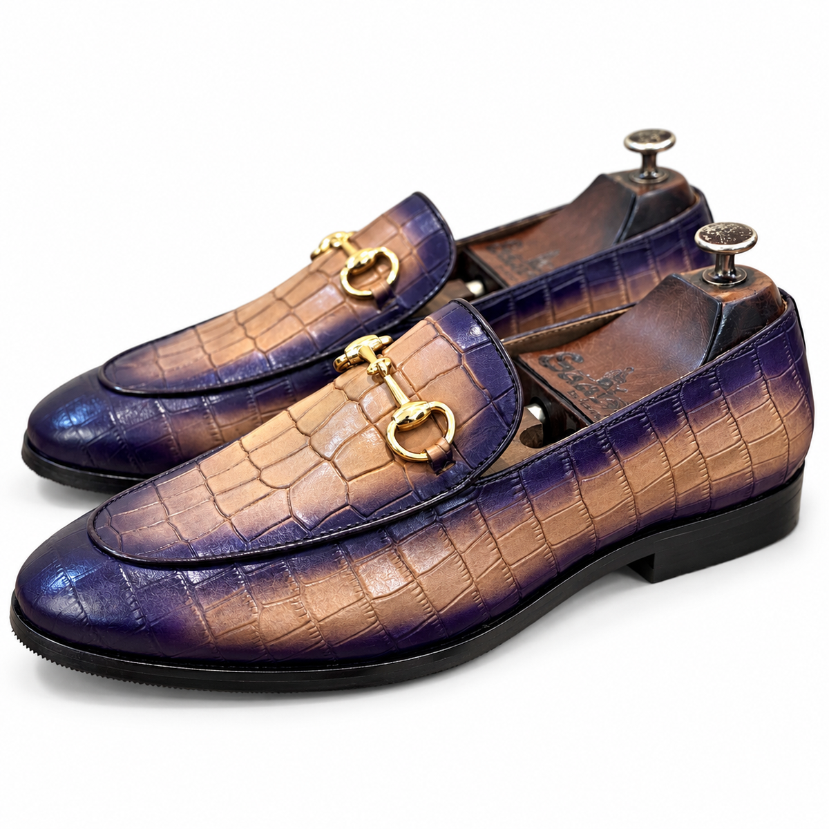 Purple Croco Horsebit Loafers for Men – Luxury Leather Slip-On Formal Shoes