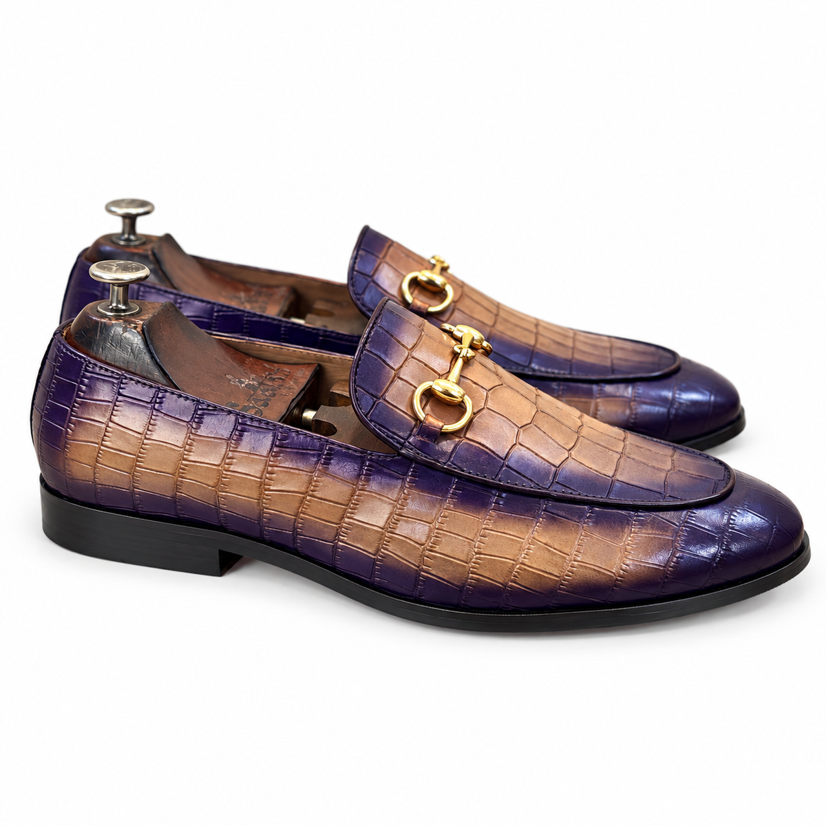 Purple Croco Horsebit Loafers for Men – Luxury Leather Slip-On Formal Shoes
