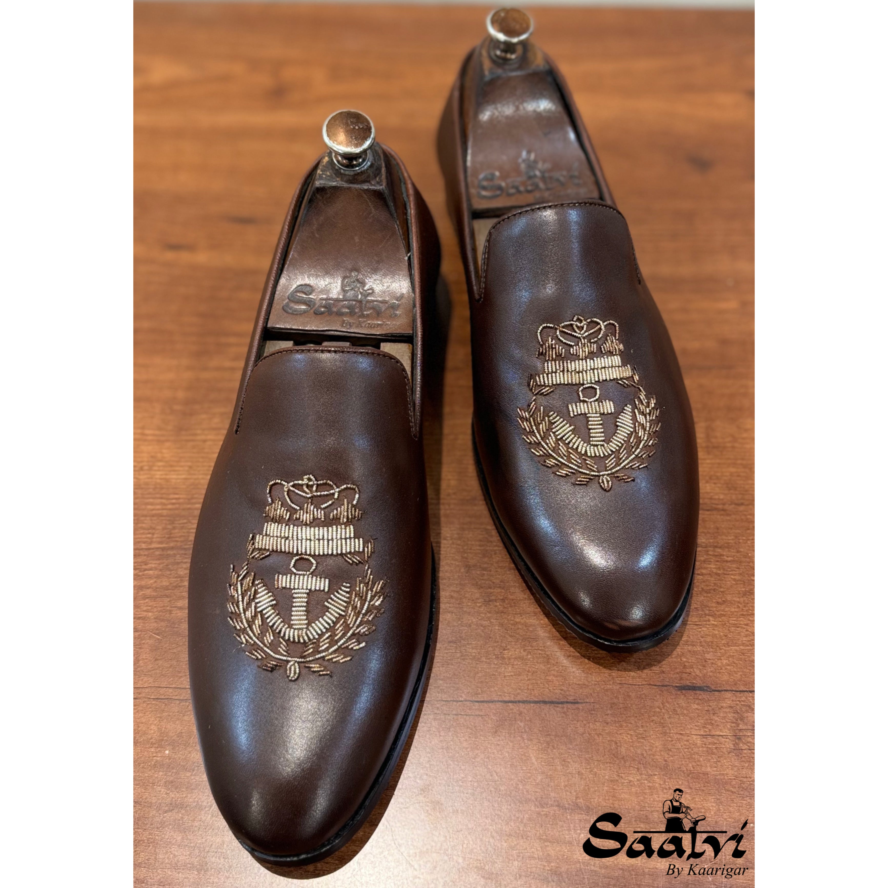 Brown Anchor Embroidery Slipon