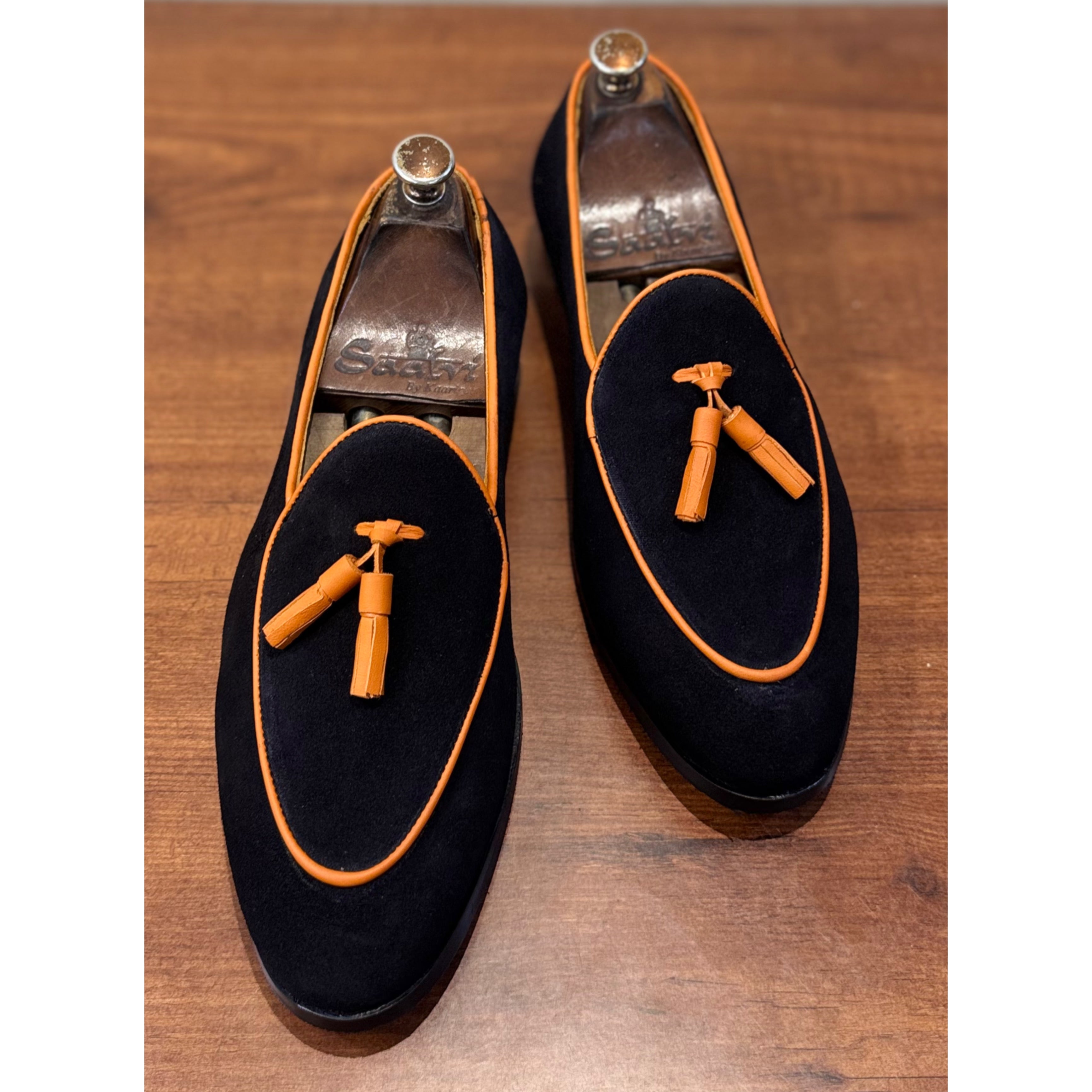 Black Suede Belgian Loafers Tassels