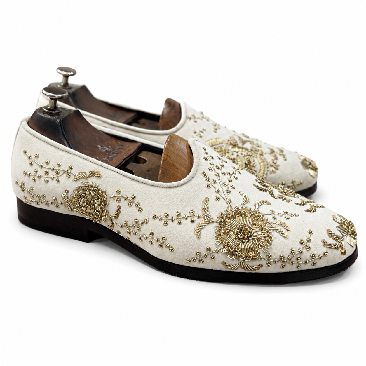 Off White Velvet Gold Zardosi Embroidery