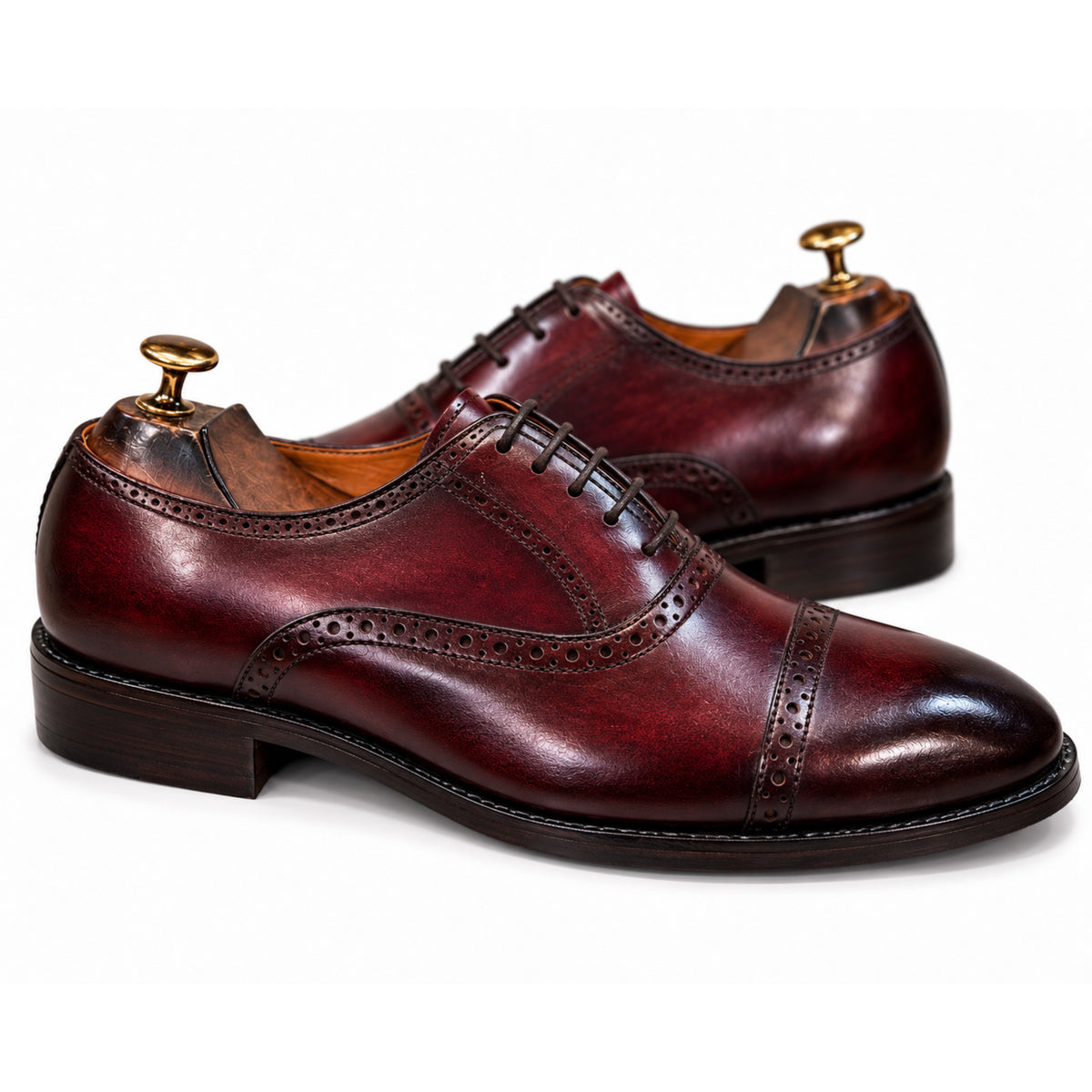 Burgundy Hand Patina Cap Toe Brogue Oxford