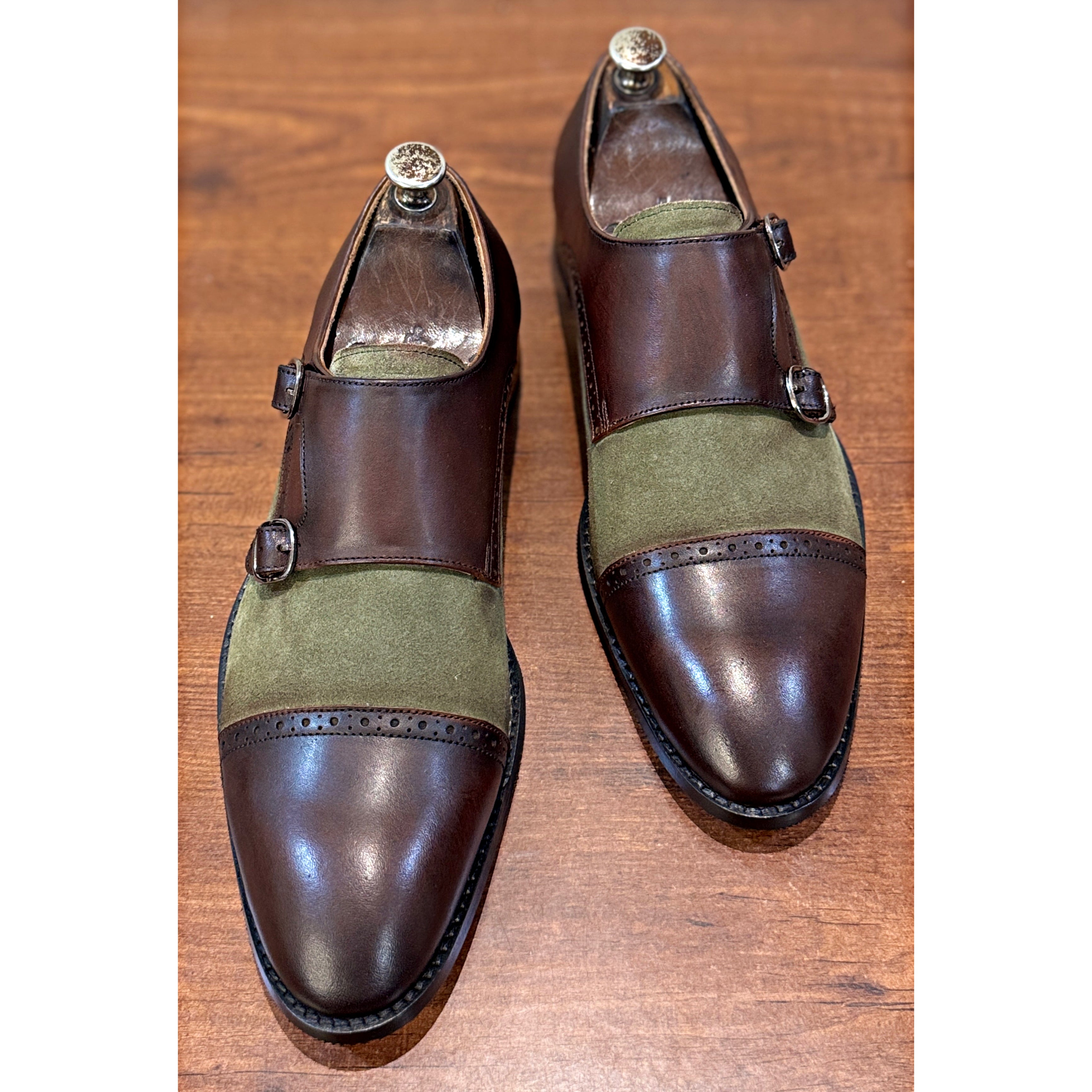 Windsor Heritage Double Monk – Olive Suede & Espresso Brown