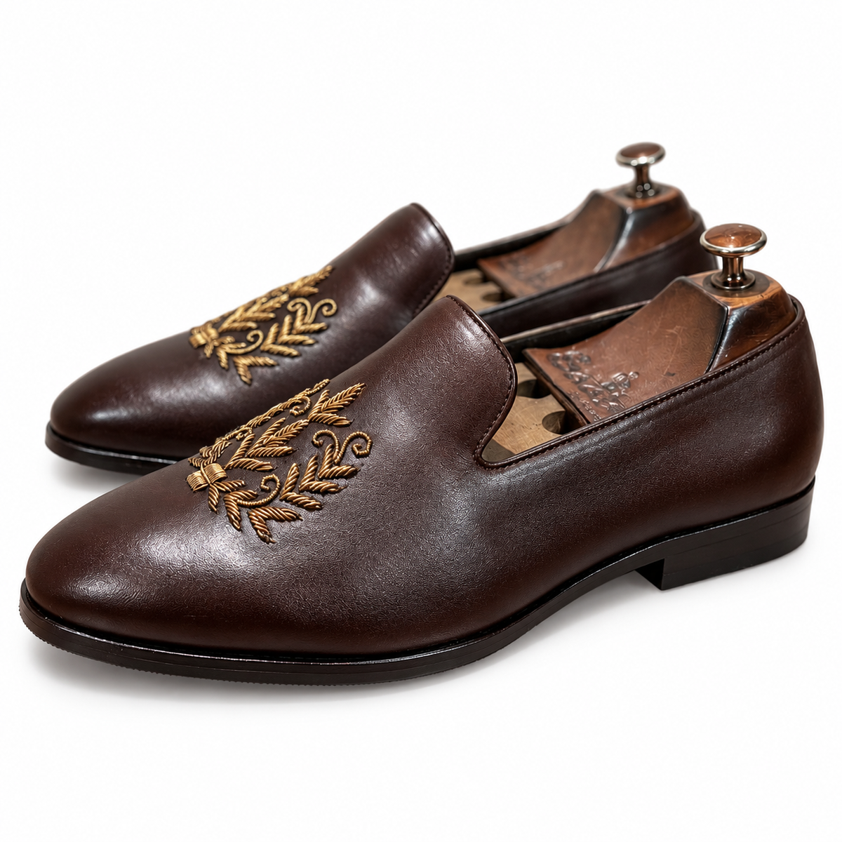 Aranya Dark Brown Leather Zardosi Loafers