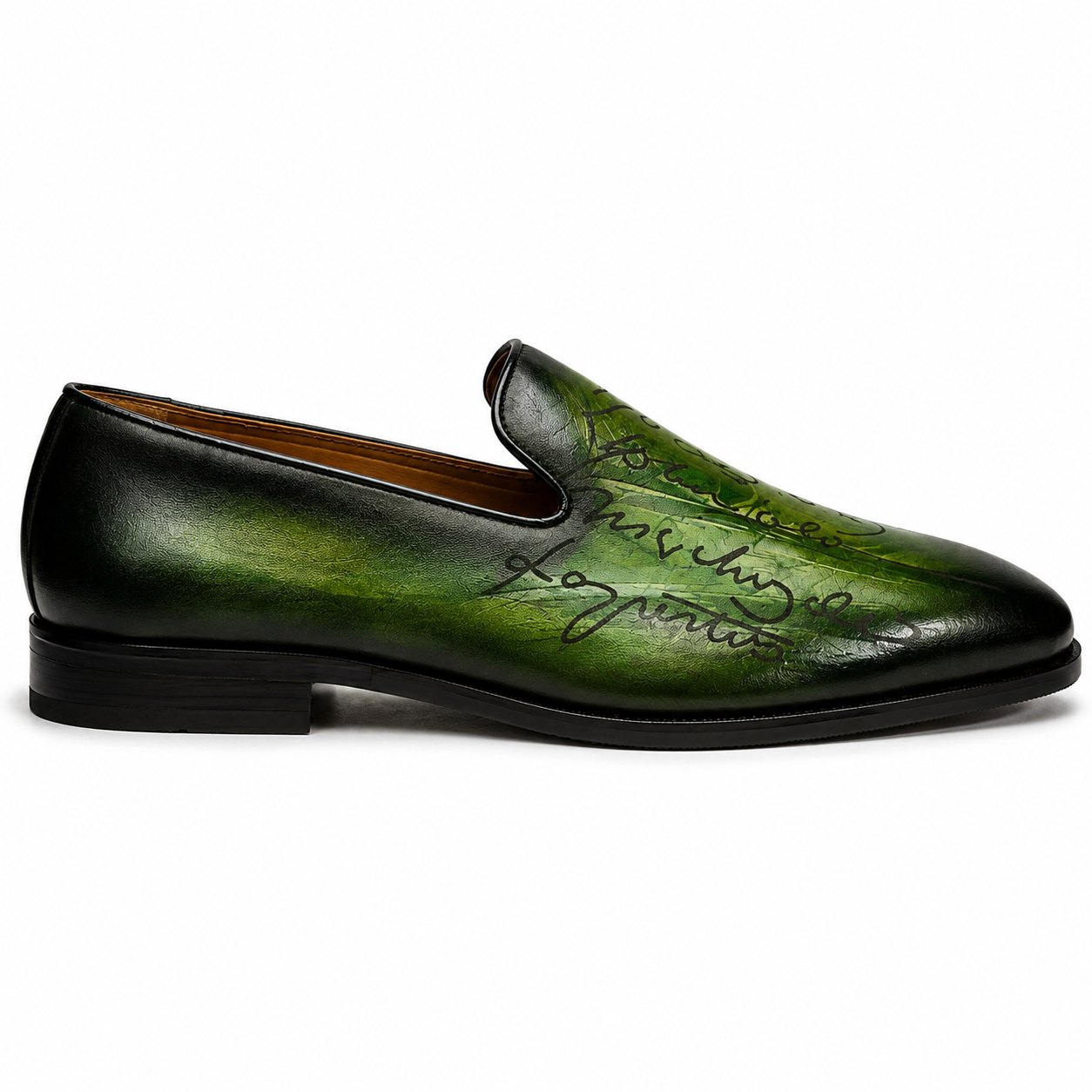 Emerald Script Hand-Painted Leather Loafers