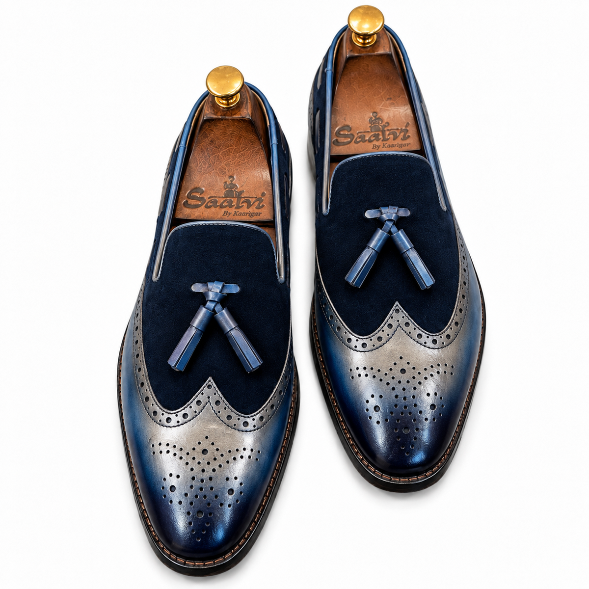 Navy Slate Wingtip Tassel Loafers