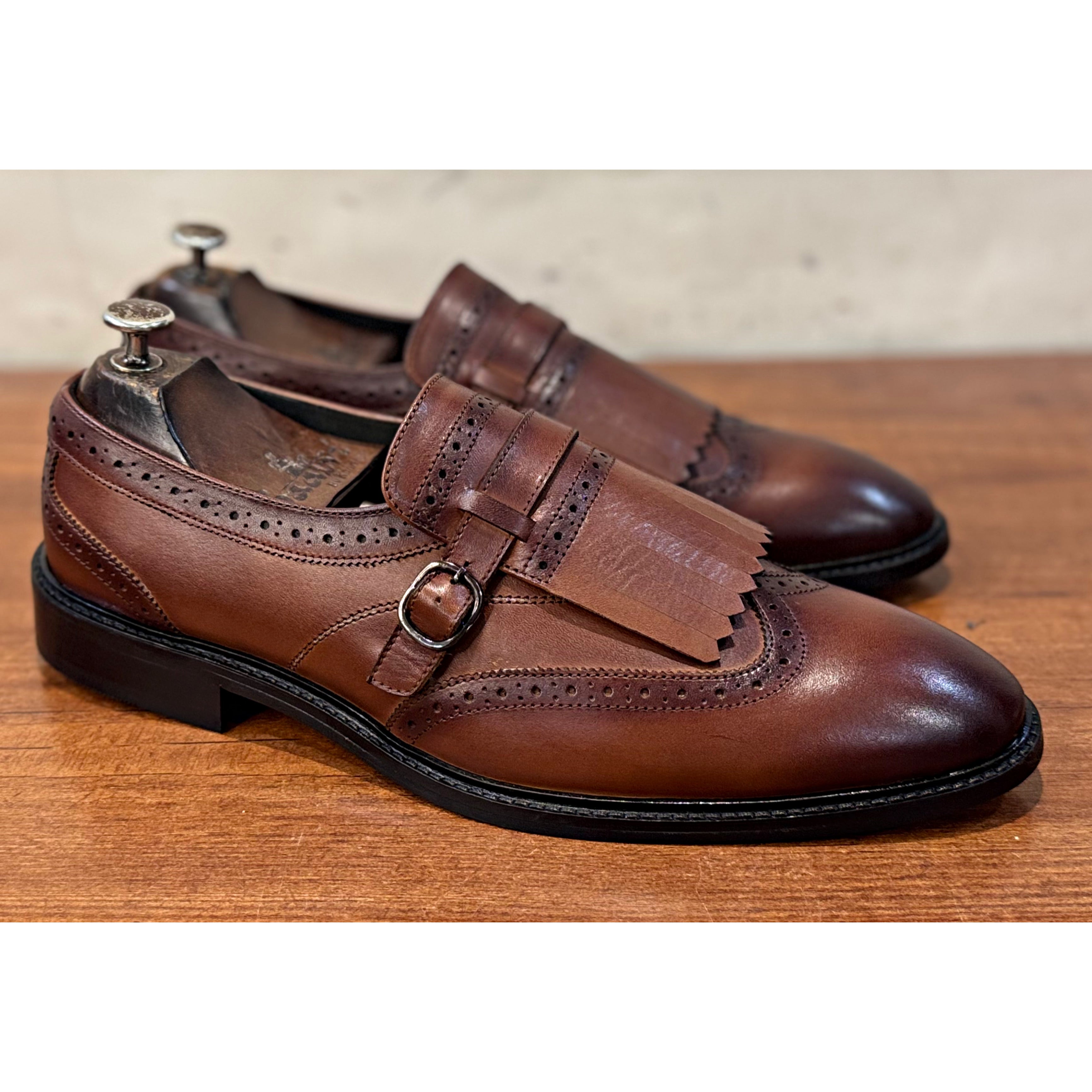 Wingcap Monk Loafers - Tan