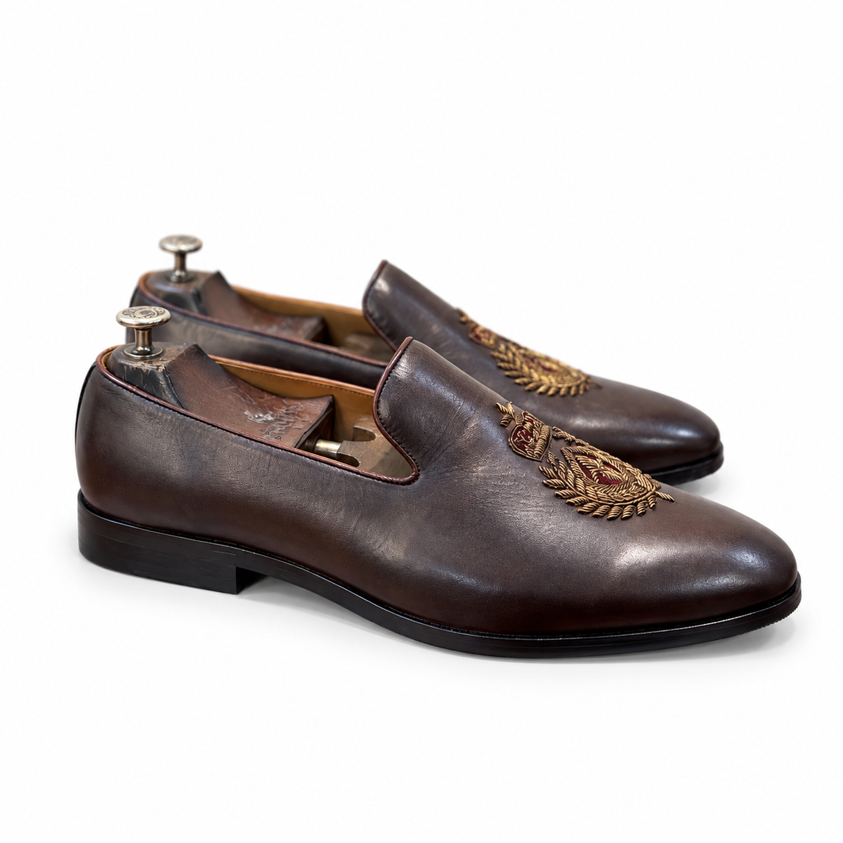 Espresso Sovereign Crest Embroidered Loafers