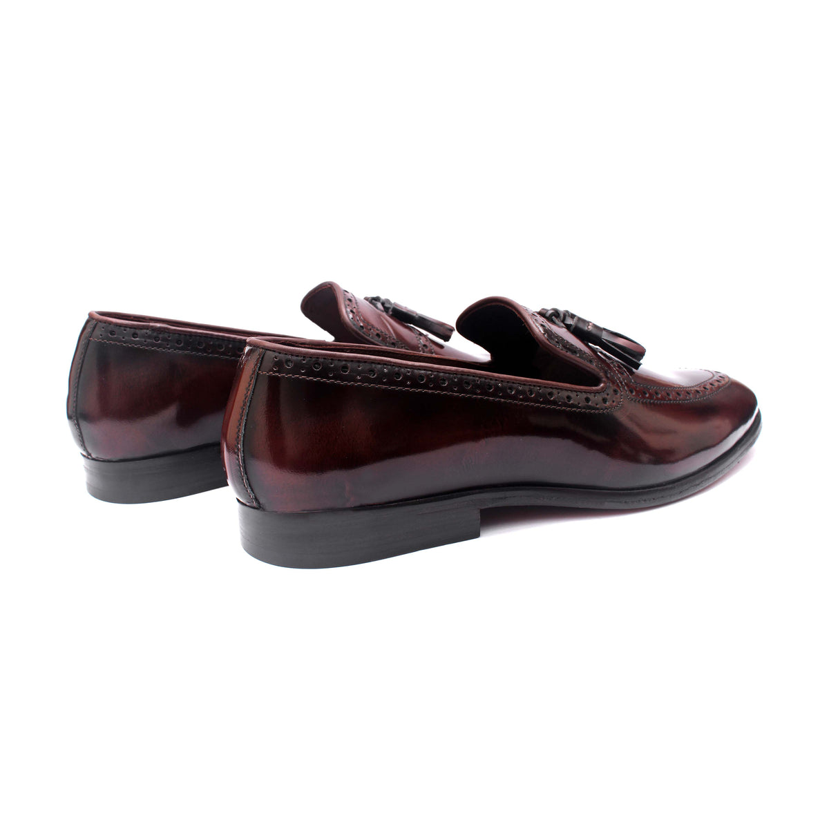 Valmont Bordeaux Hand-Patina Brogue Tassel Loafers