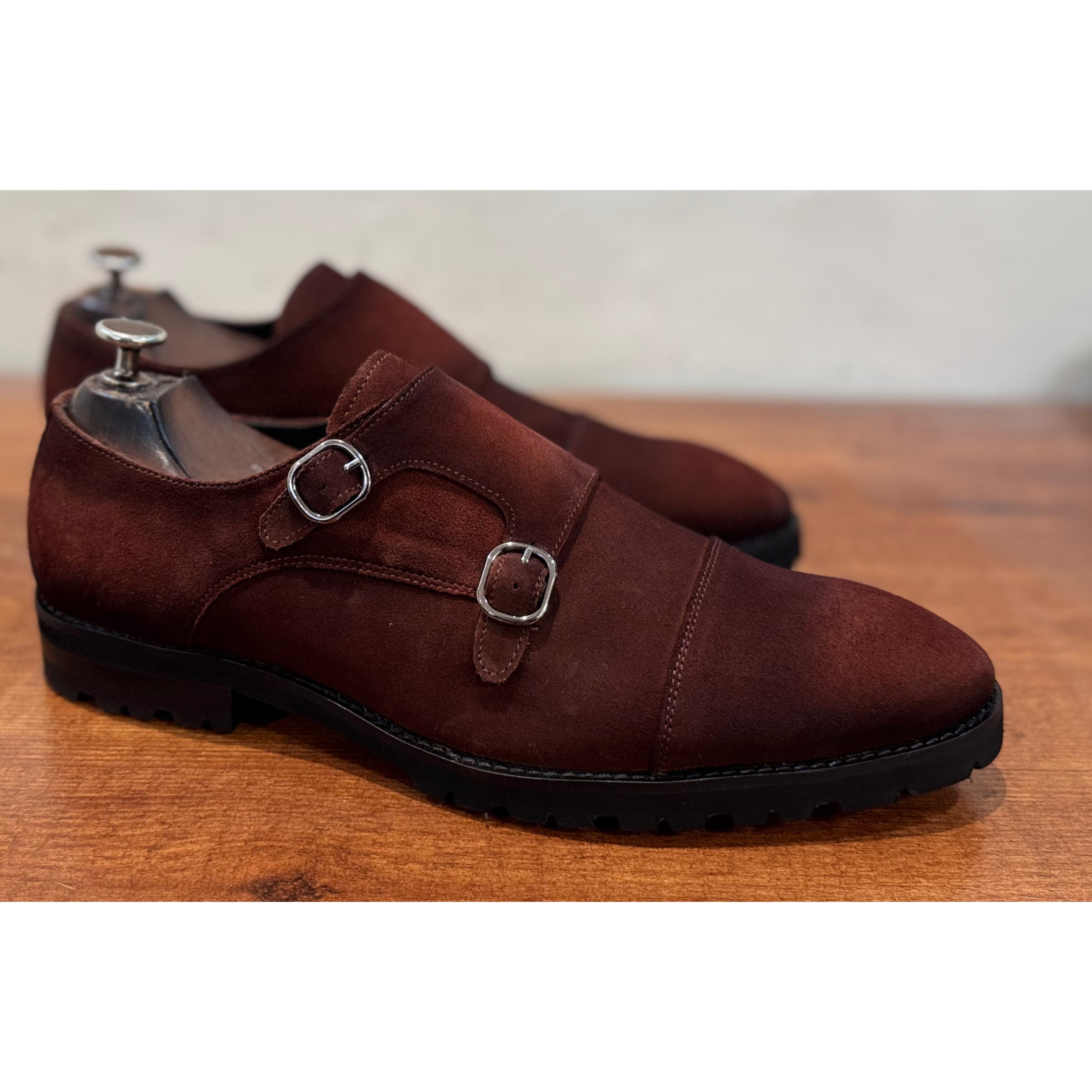 Brown Suede Chunky Monk Straps