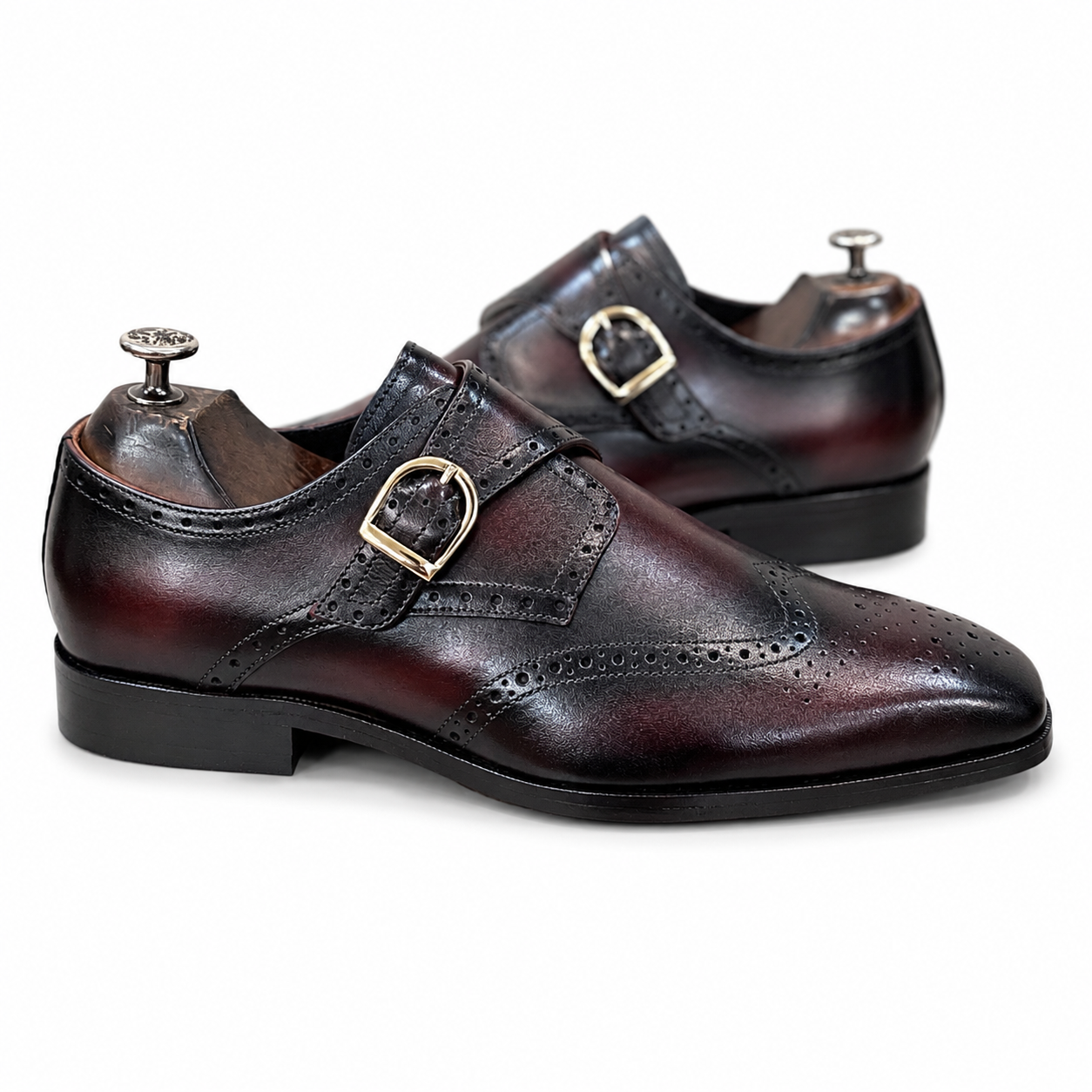 Savile Row Wingtip Monk Shoes – Bordeaux Noir