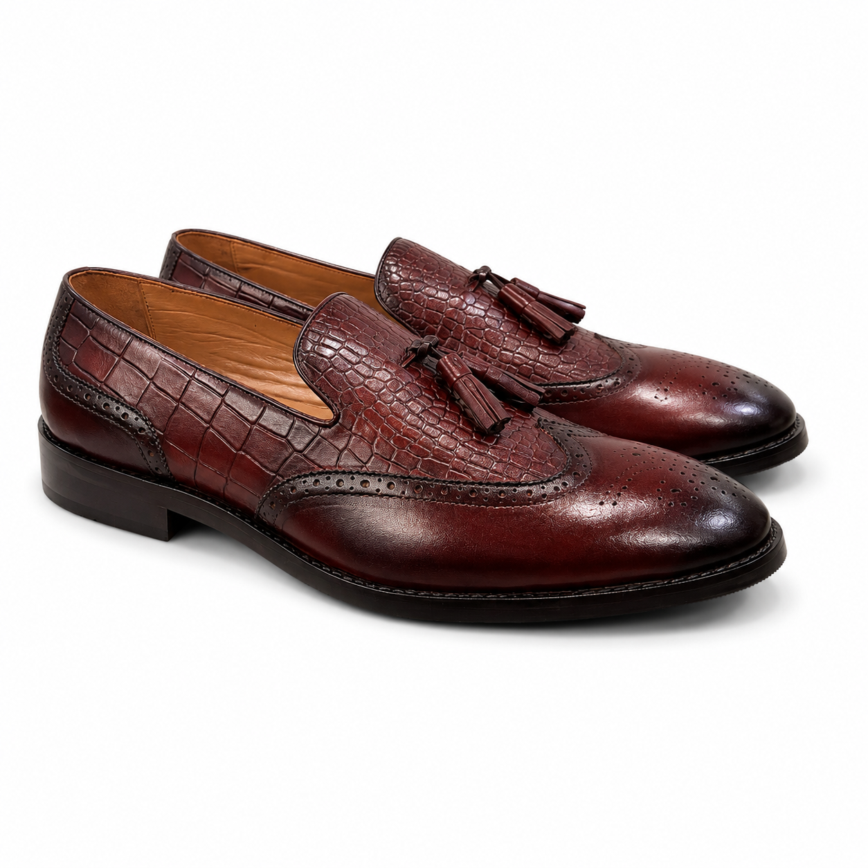 Bordeaux Croc Tassel Brogue Loafers