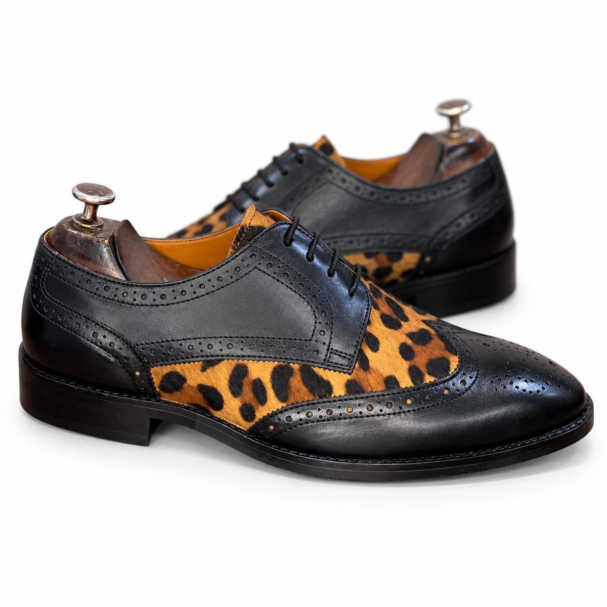 Noir Leopard Brogue Derby Shoes
