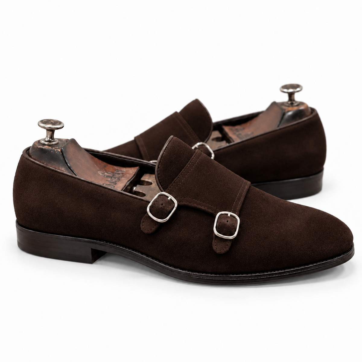 Espresso Double Monk Suede Shoes