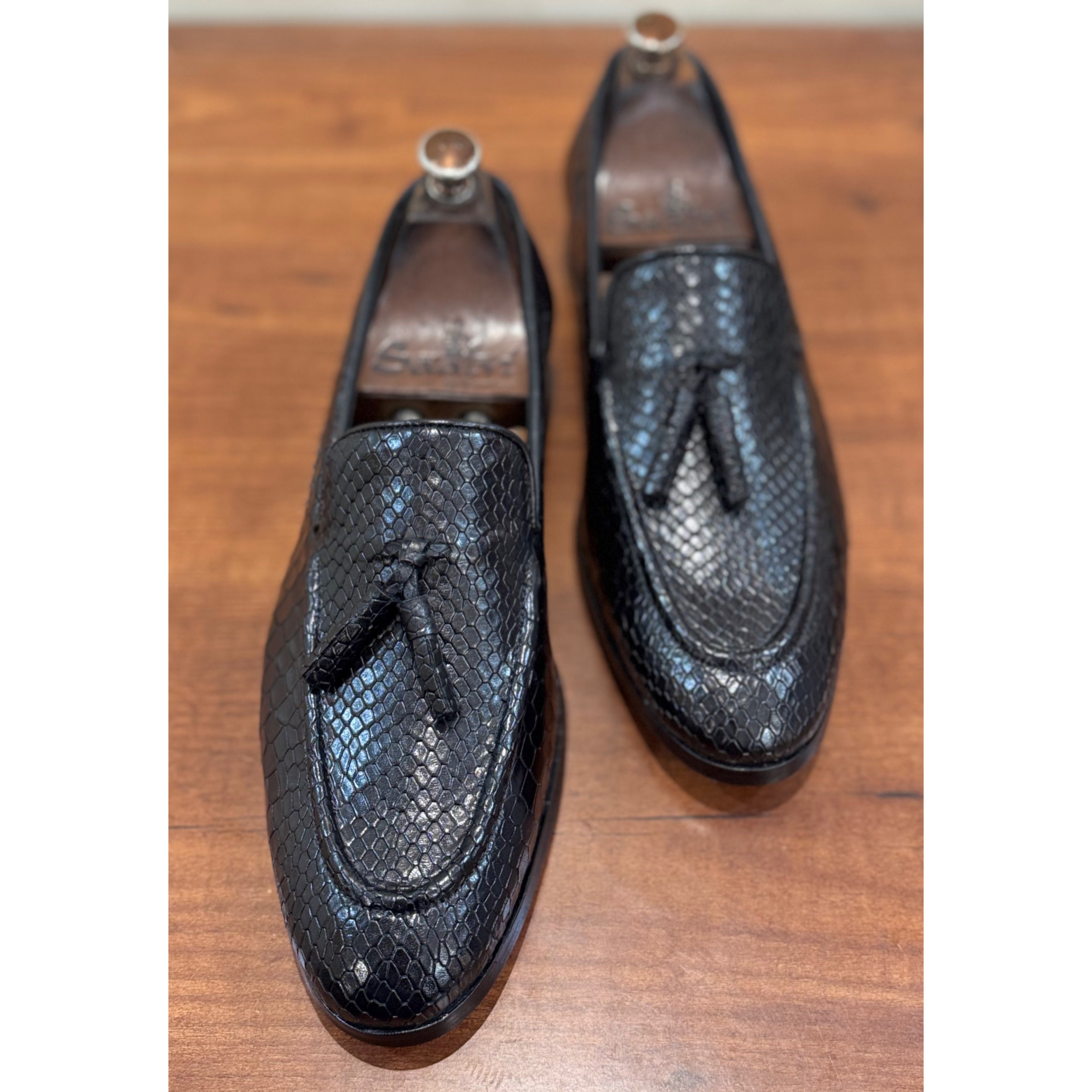 Python Embossed Loafers With Tassles