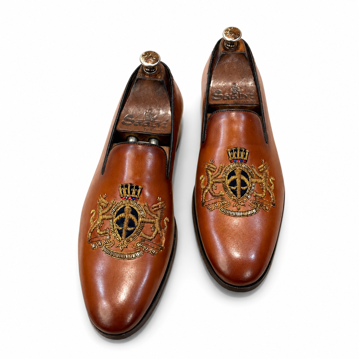 Royal Hand Zardosi Slip-Ons – Tan