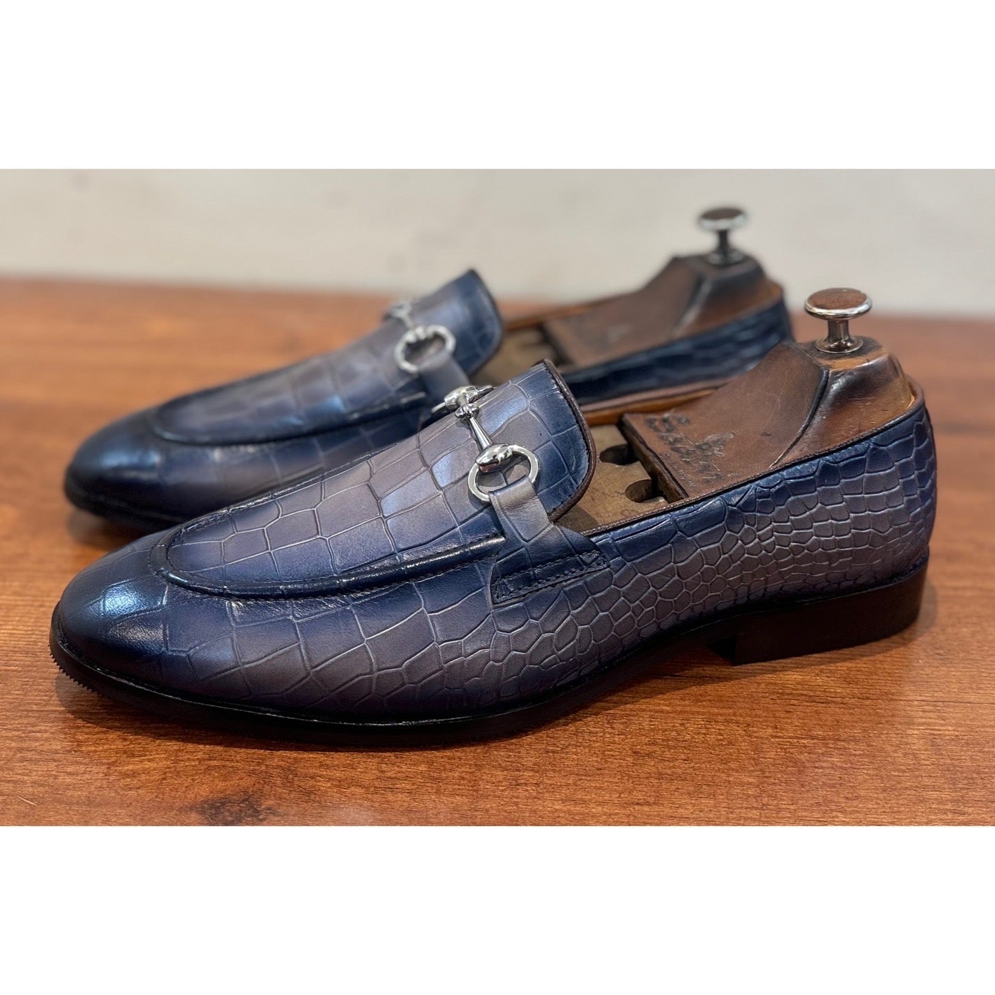 Crocodile Embossed Horsebit Loafers