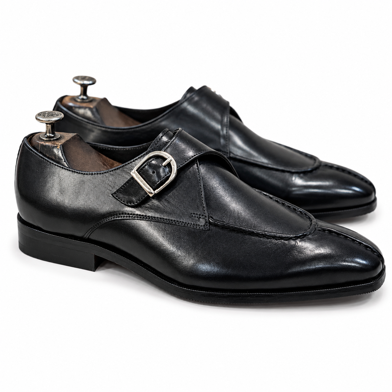 Savile Row Belgian Apron Monk Shoes – Noir Obsidian