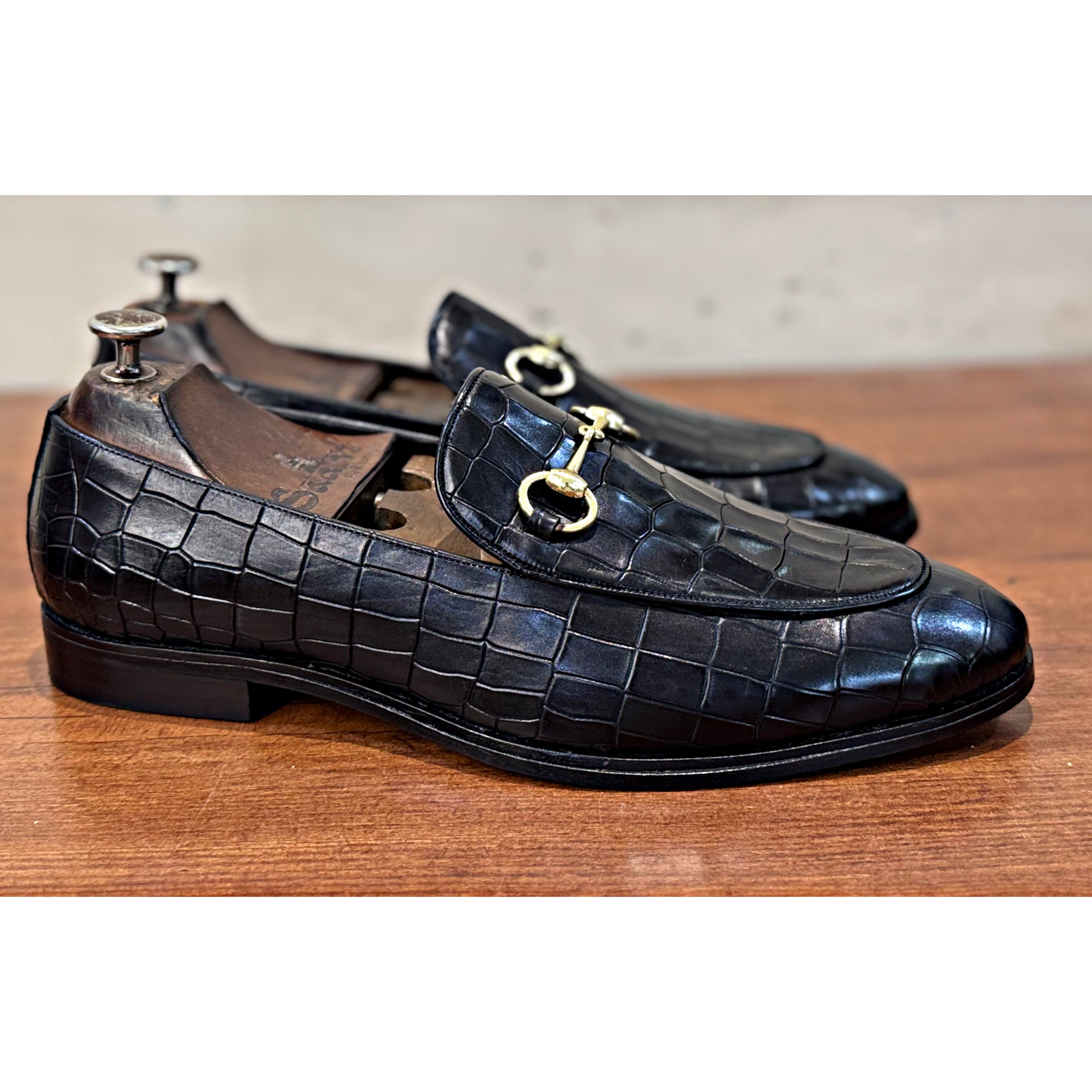 Horsebit Loafers - Croco Blk