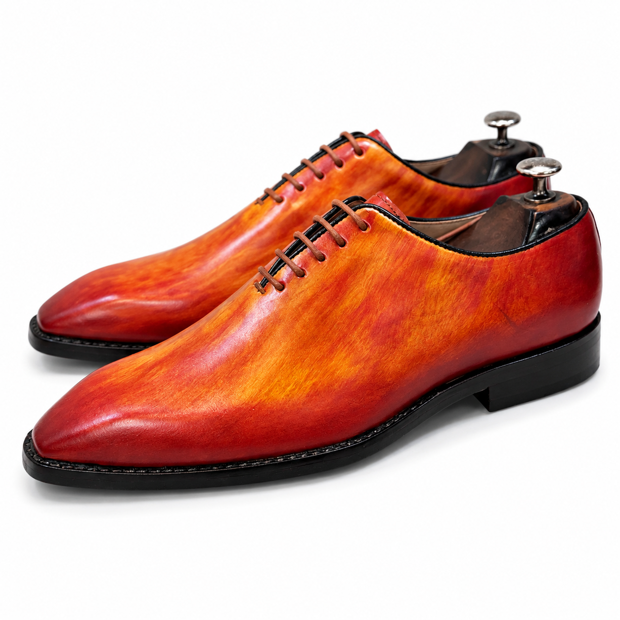 Burnished Orange Patina Leather Oxford Shoes – Luxury Hand-Painted Formal Dress Shoes