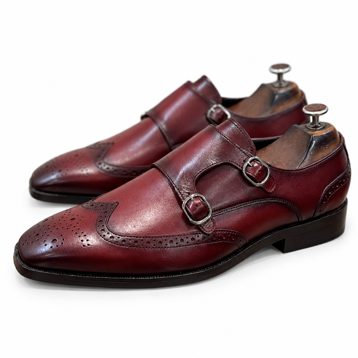 Bordeaux Royale Hand-Patina Double Monk Brogue Shoes