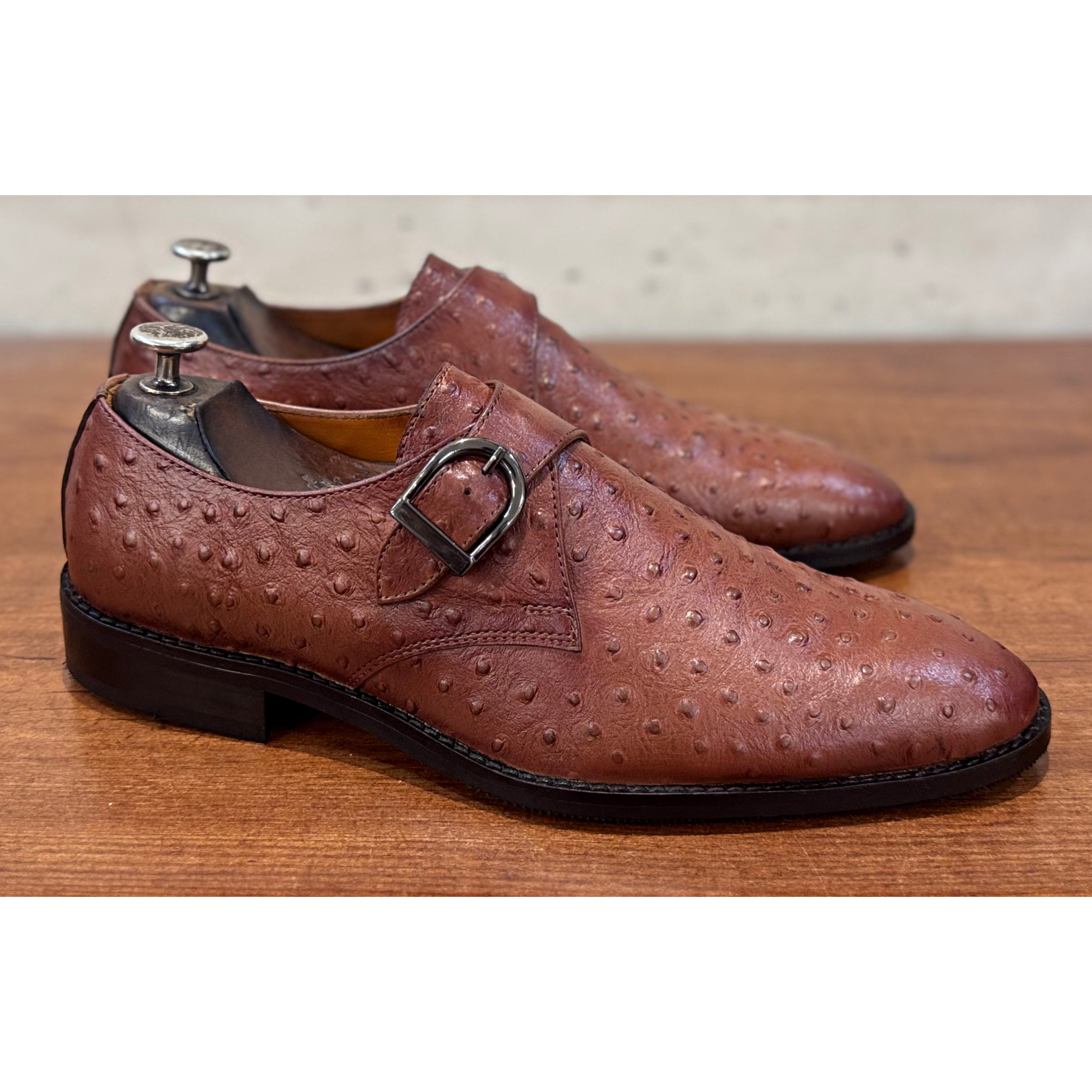 Tan Ostrich Single Monk Straps