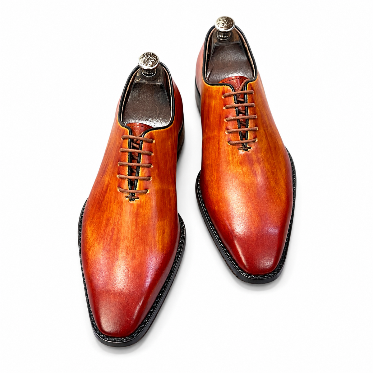 Burnished Orange Patina Leather Oxford Shoes – Luxury Hand-Painted Formal Dress Shoes