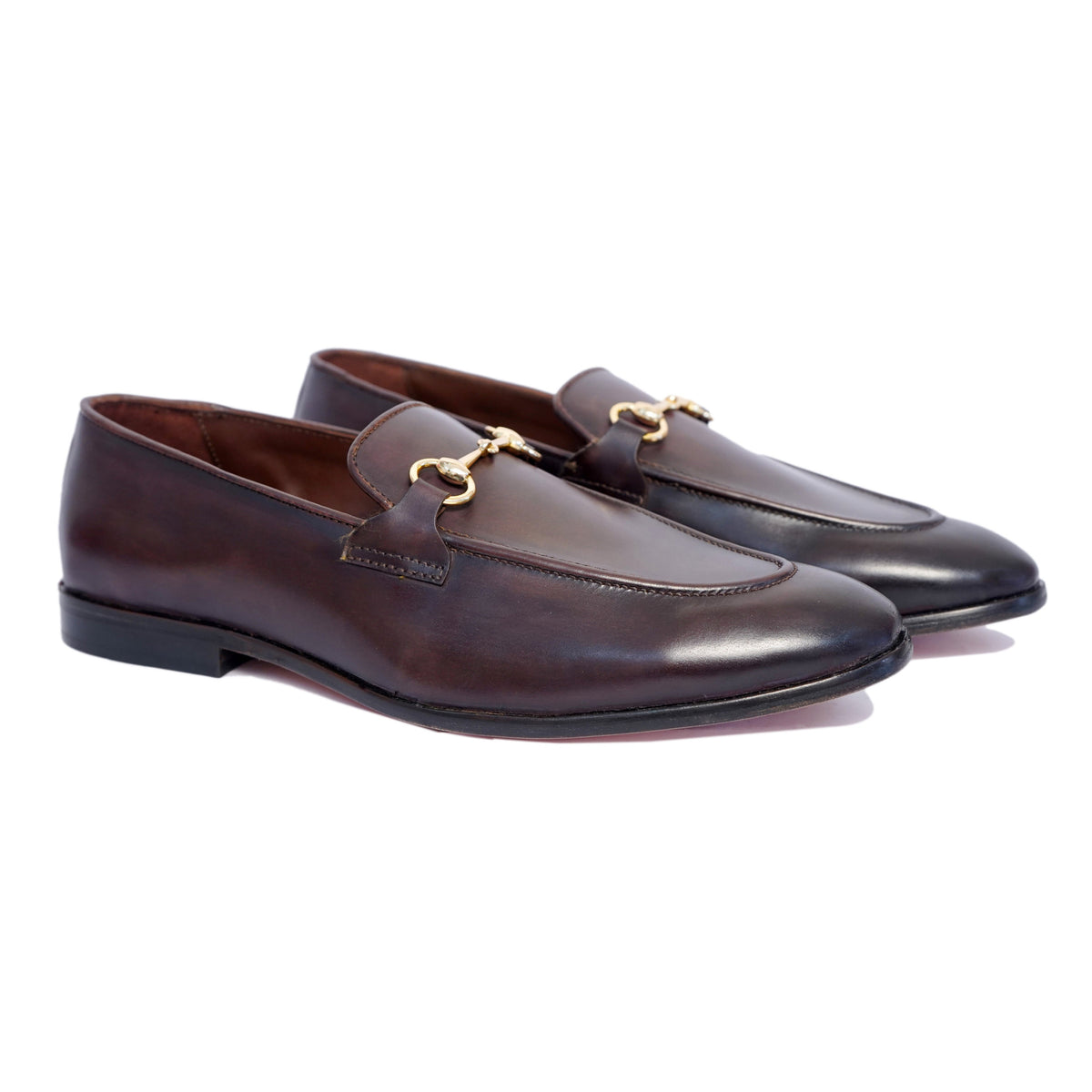 Noir Brown Gold Horsebit Loafers