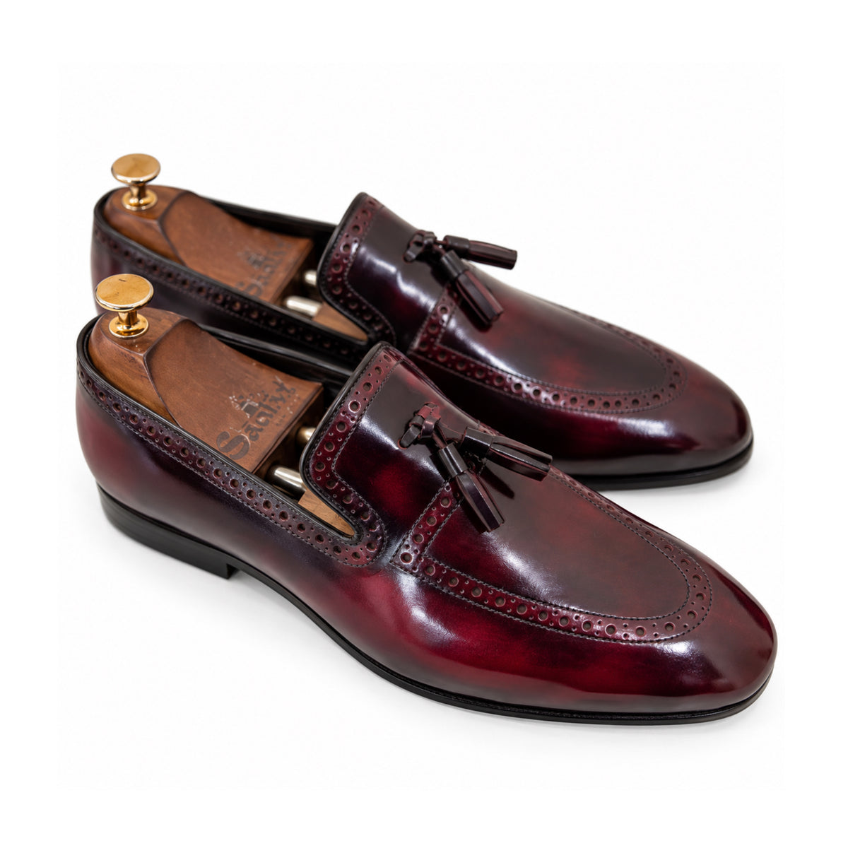 Valmont Bordeaux Hand-Patina Brogue Tassel Loafers