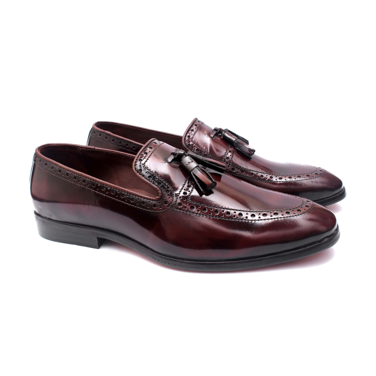 Valmont Bordeaux Hand-Patina Brogue Tassel Loafers