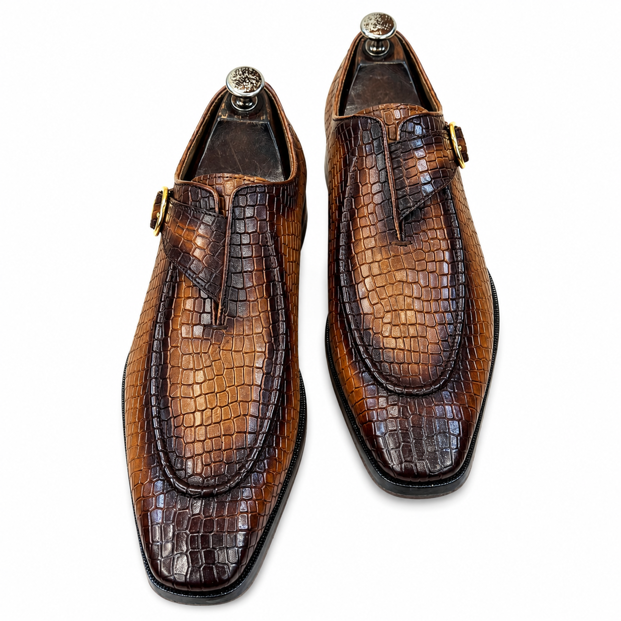 Monaco Croc Monk Strap Shoes Tan