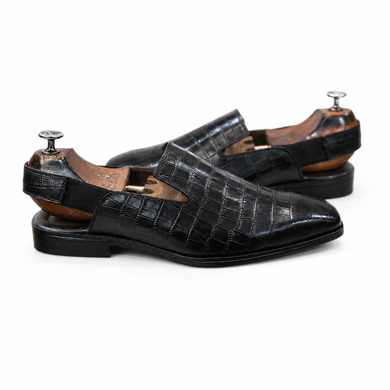 Saalvi Nocturne Croc Luxe Elastic Mules