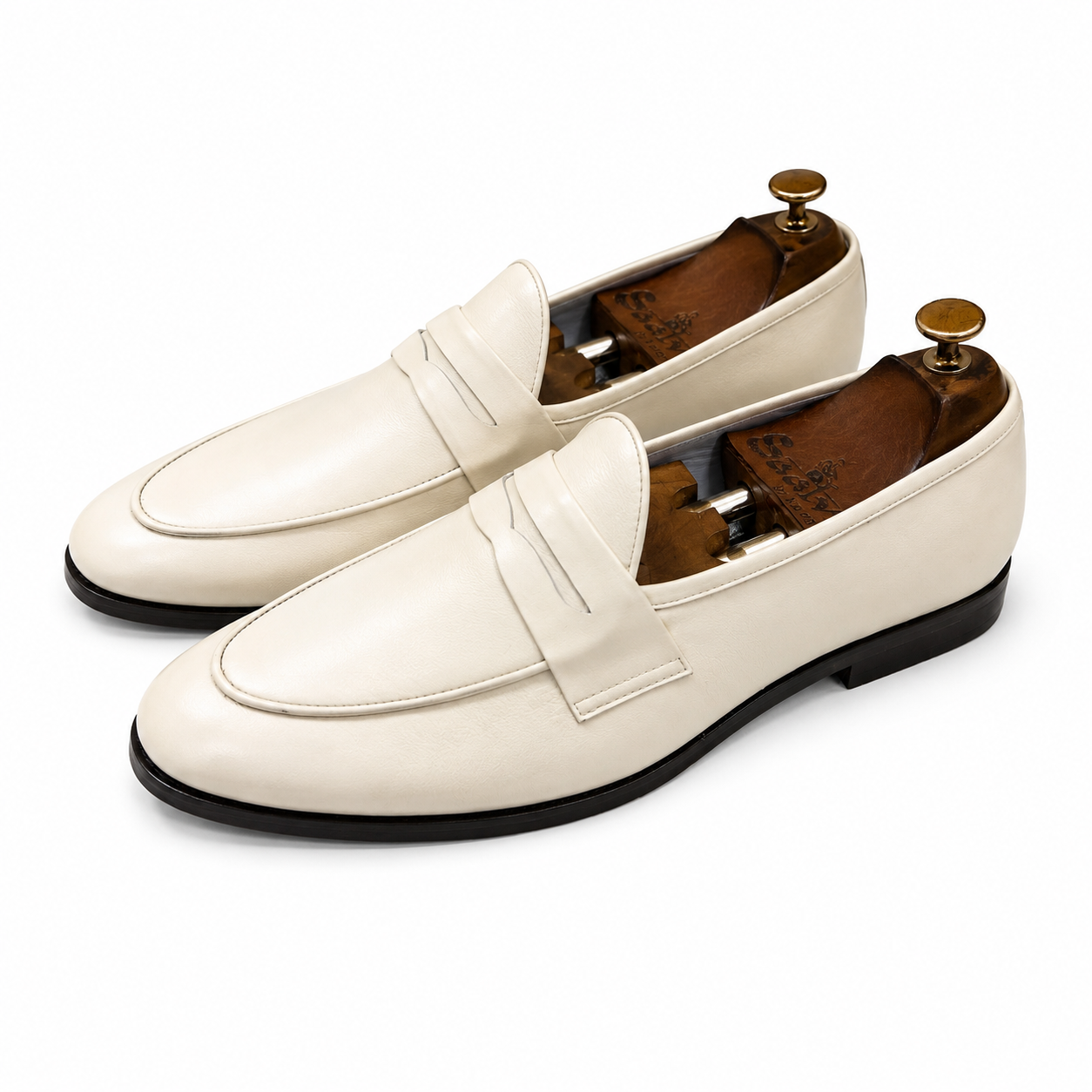 Ivory Leather Penny Loafers – Cream