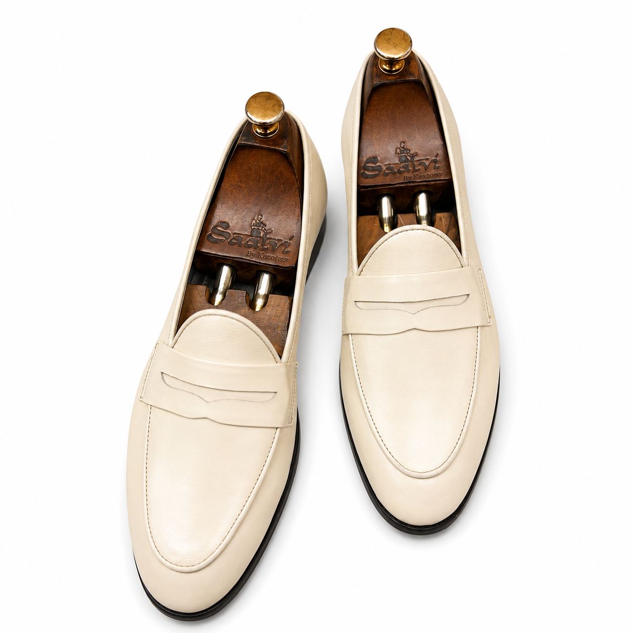 Ivory Leather Penny Loafers – Cream