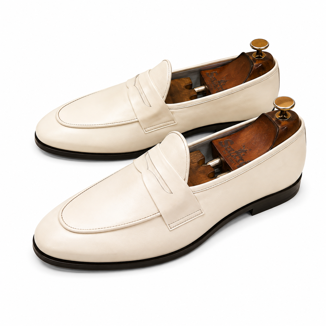 Ivory Leather Penny Loafers – Cream