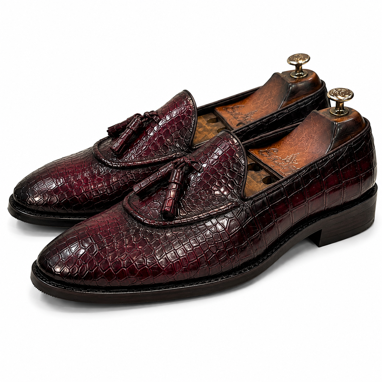 Croc Embossed Tassel Loafers – Oxblood Burgundy