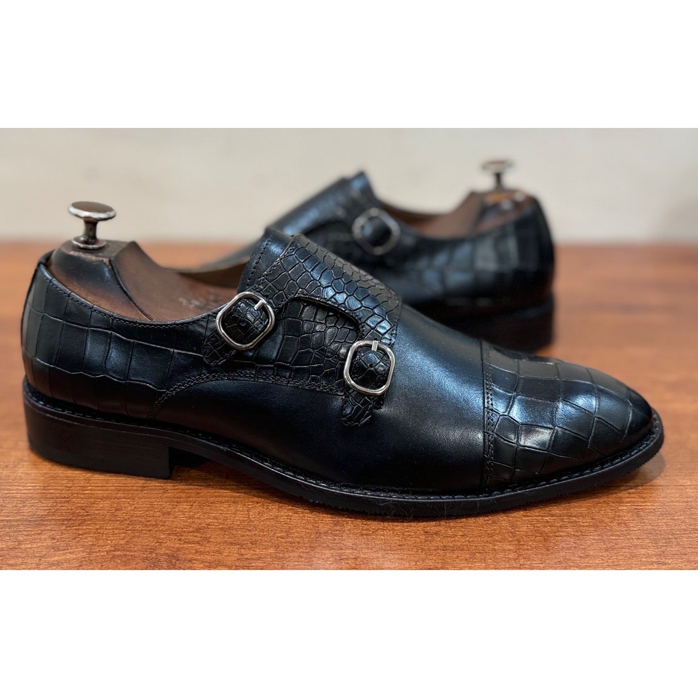 Edison - Black Croco Monk Strap