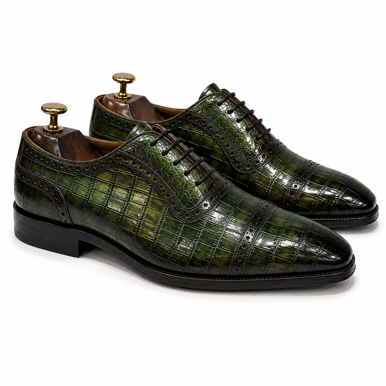 Regal Emerald Croc-Embossed Brogue Oxford Shoes