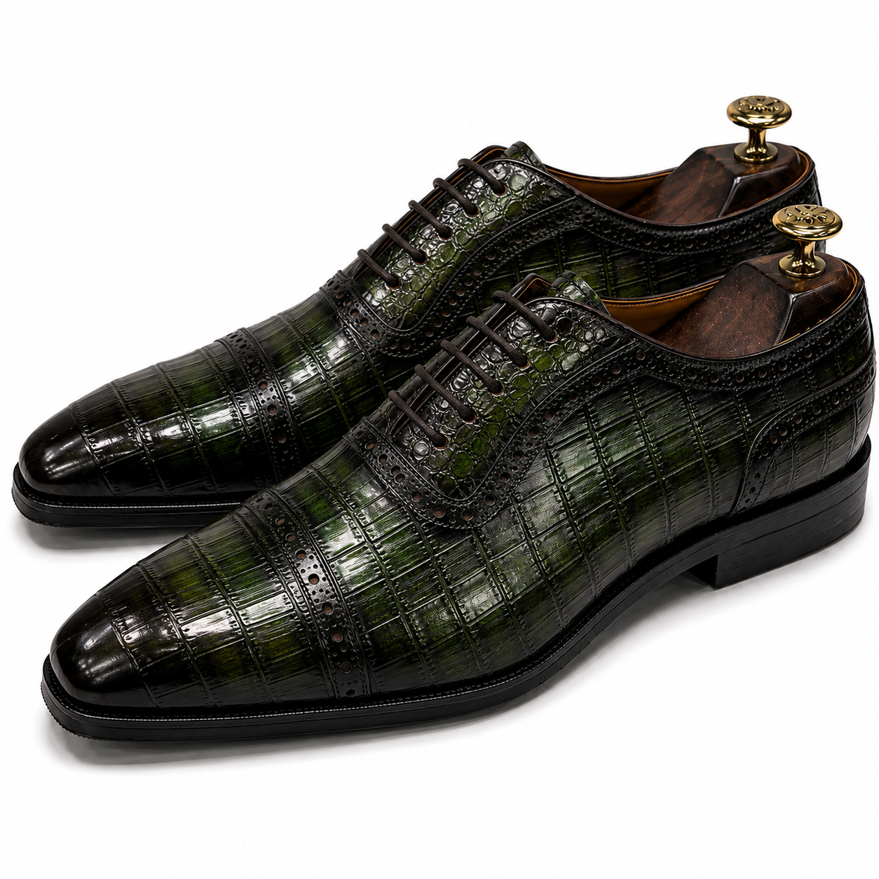 Regal Emerald Croc-Embossed Brogue Oxford Shoes