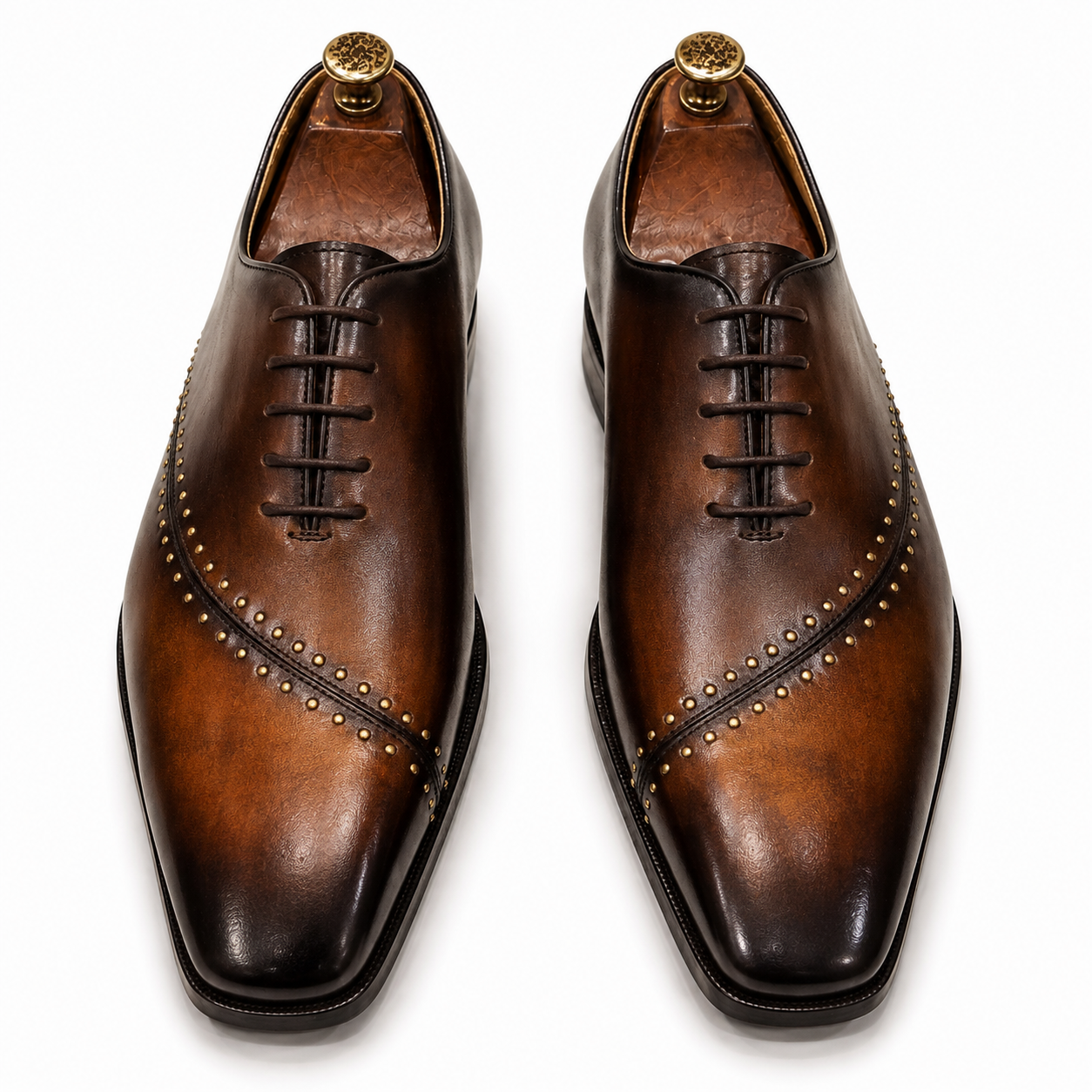 Royal Cognac Studded Hand Patina Oxford Shoes