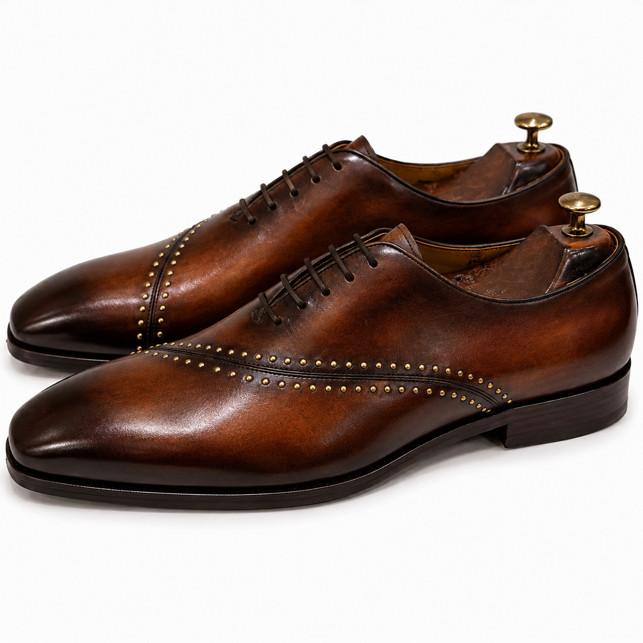 Royal Cognac Studded Hand Patina Oxford Shoes